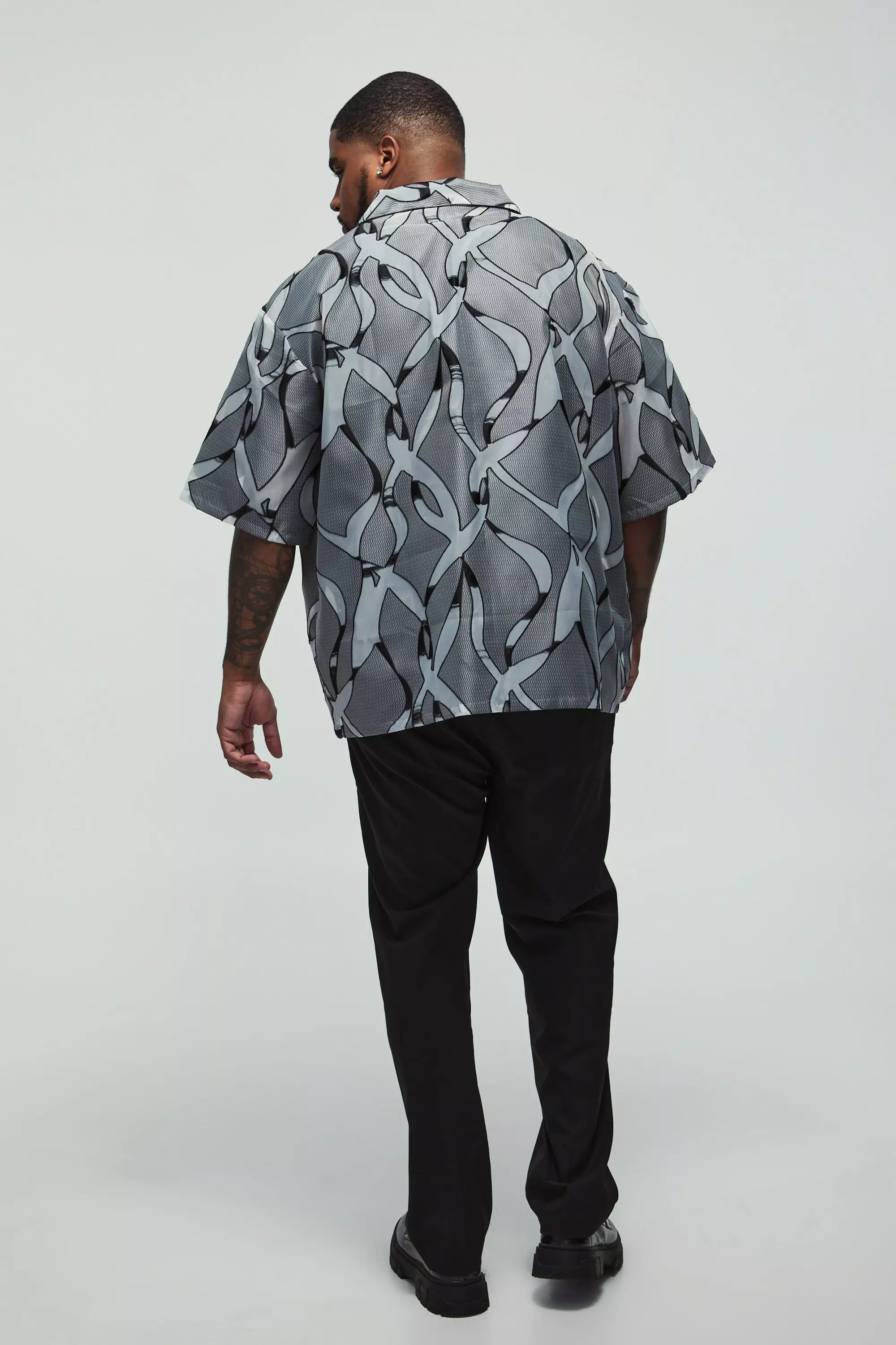 Black Plus Abstract Sheer Revere Shirt alternative image