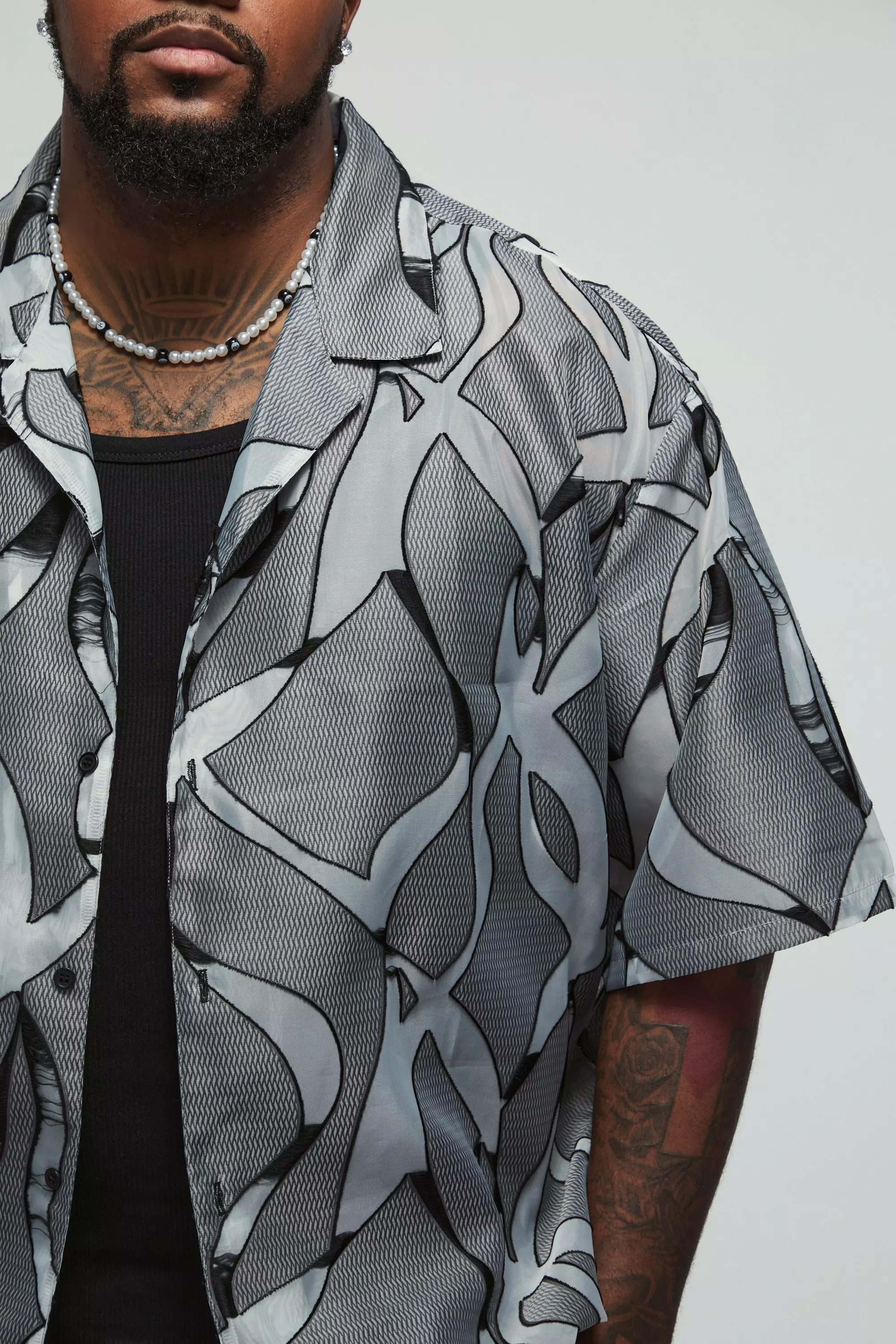 Black Plus Abstract Sheer Revere Shirt alternative image