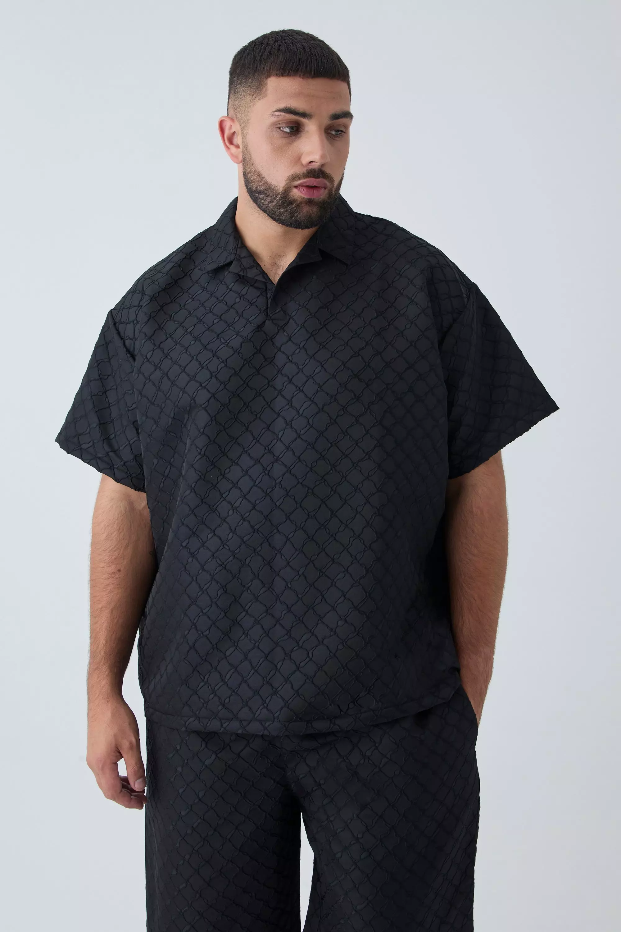 Black Plus 3D Texture Revere Polo Shirt alternative image