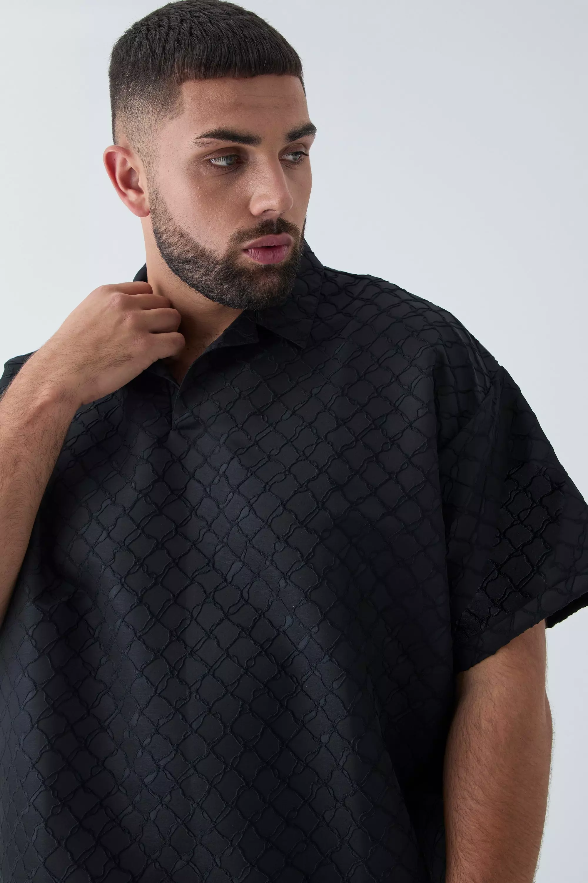 Black Plus 3D Texture Revere Polo Shirt alternative image
