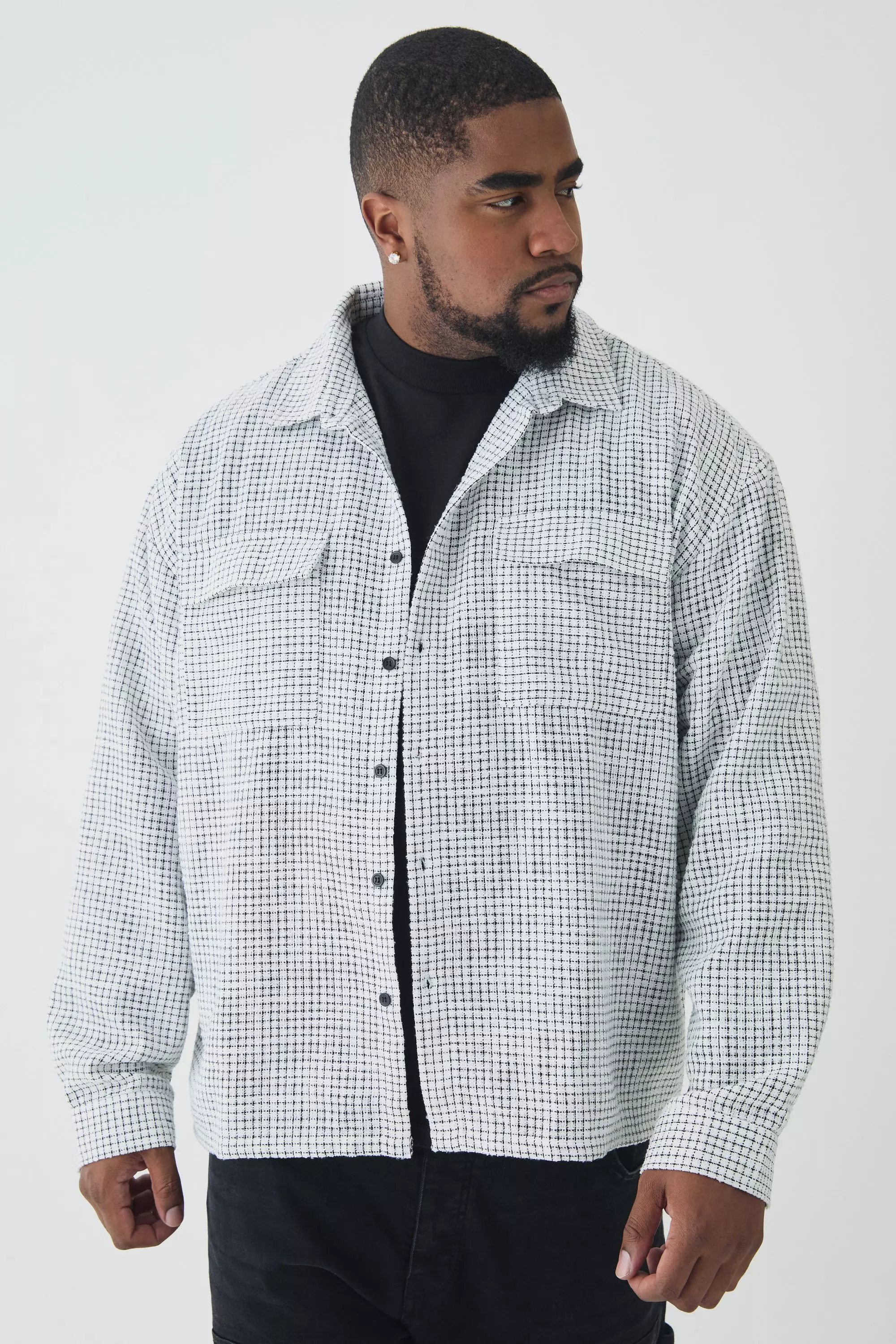 Plus Heavy Weight Boucle Shacket White