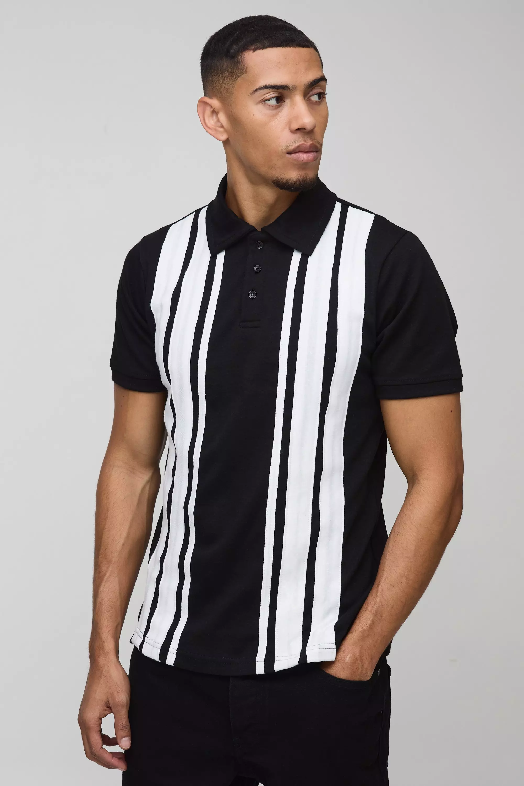 Black Slim Interlock Colour Block Polo