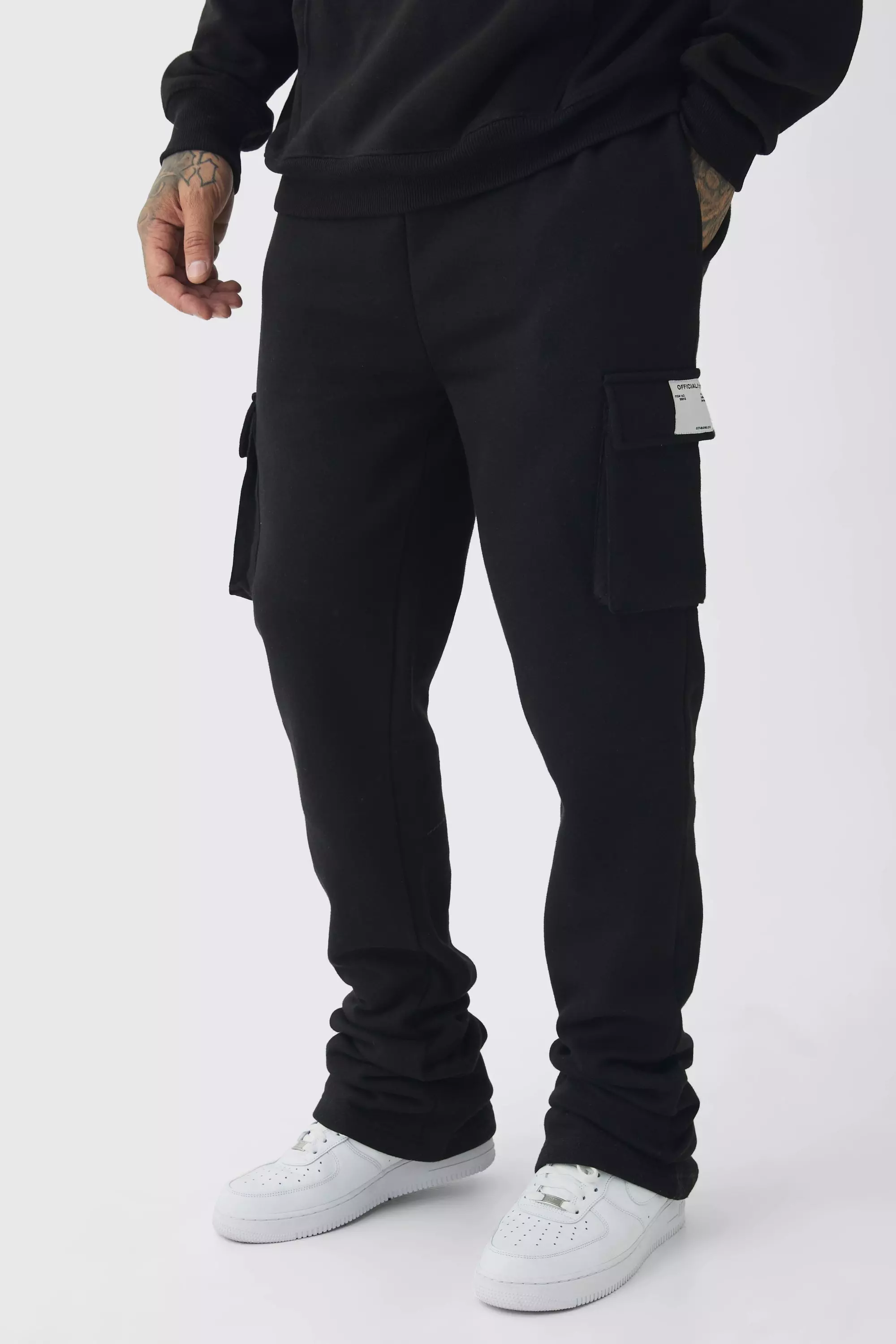 Black Tall Skinny Fit Extreme Stacked Woven Tab Cargo Joggers alternative image