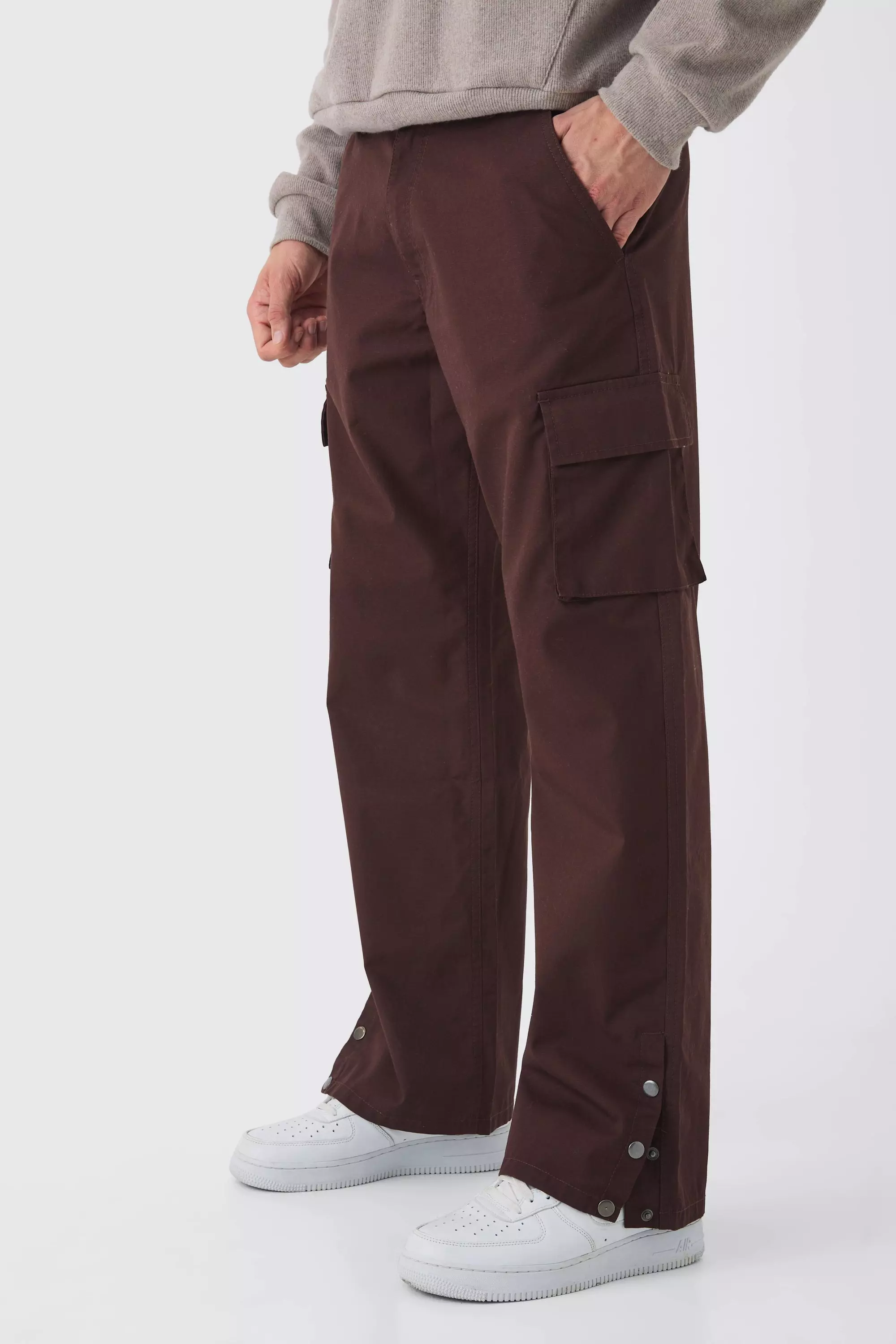 Pantalon cargo large à boutons pression, Chocolate autre image
