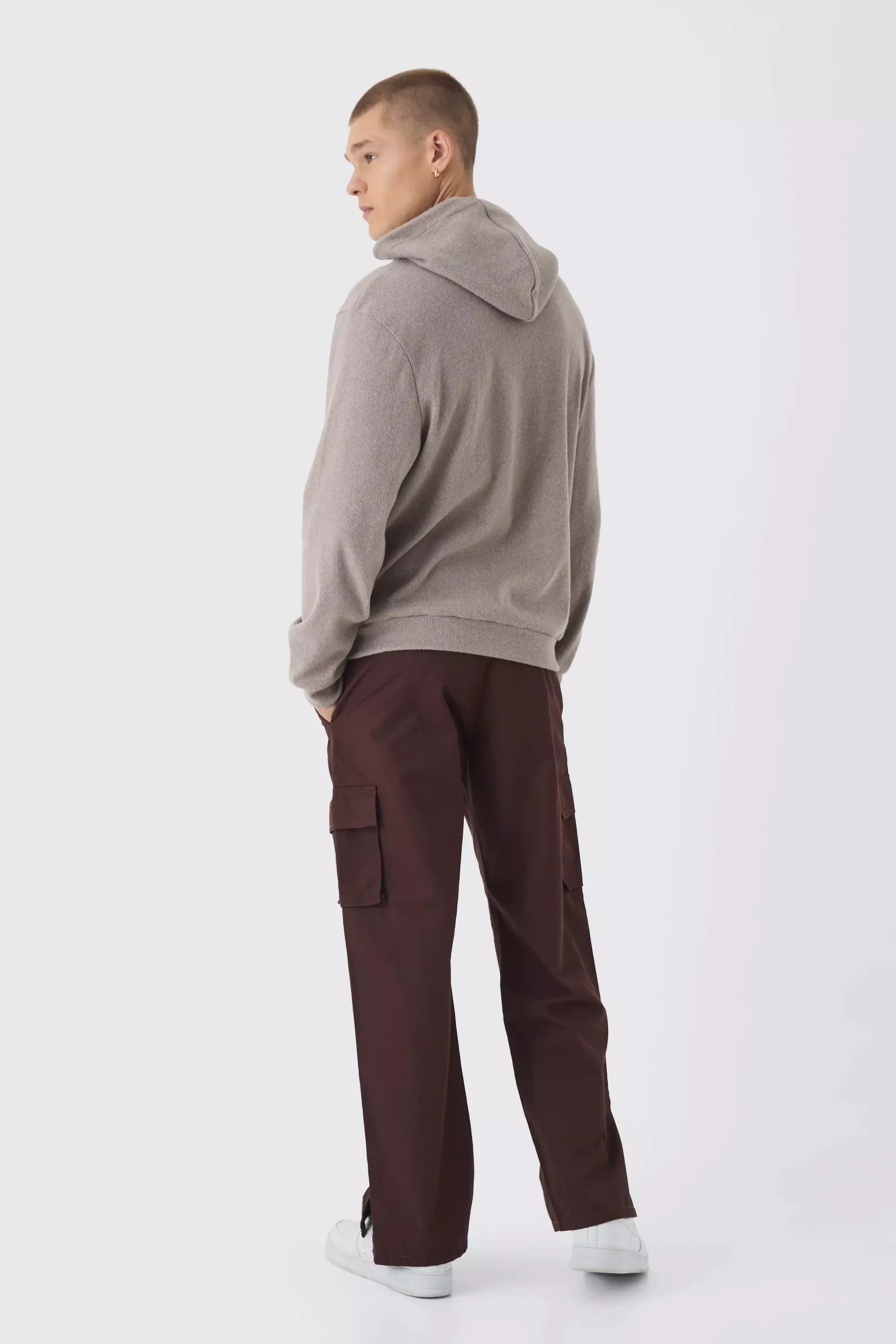 Pantalon cargo large à boutons pression, Chocolate autre image