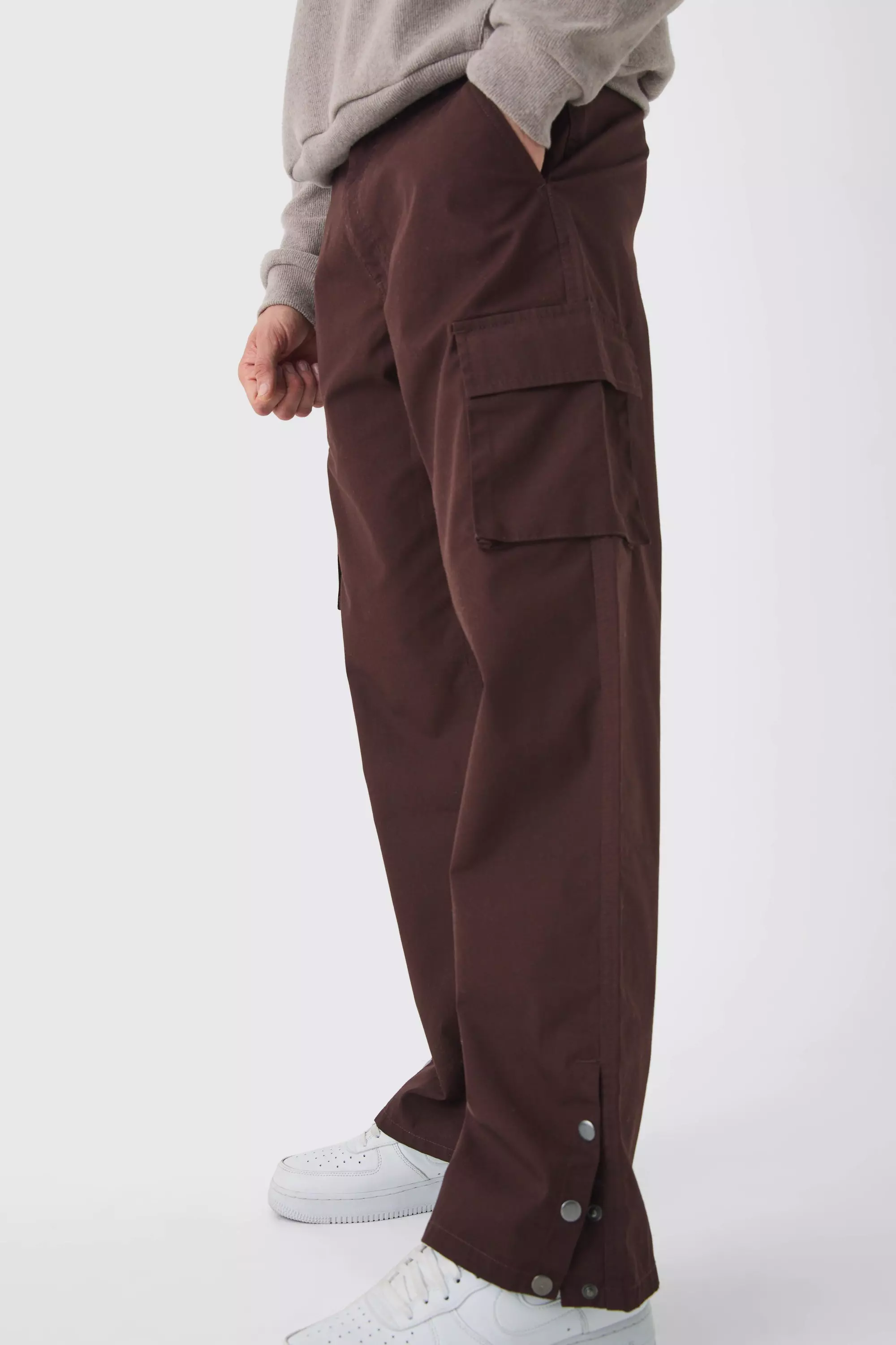 Pantalon cargo large à boutons pression, Chocolate autre image