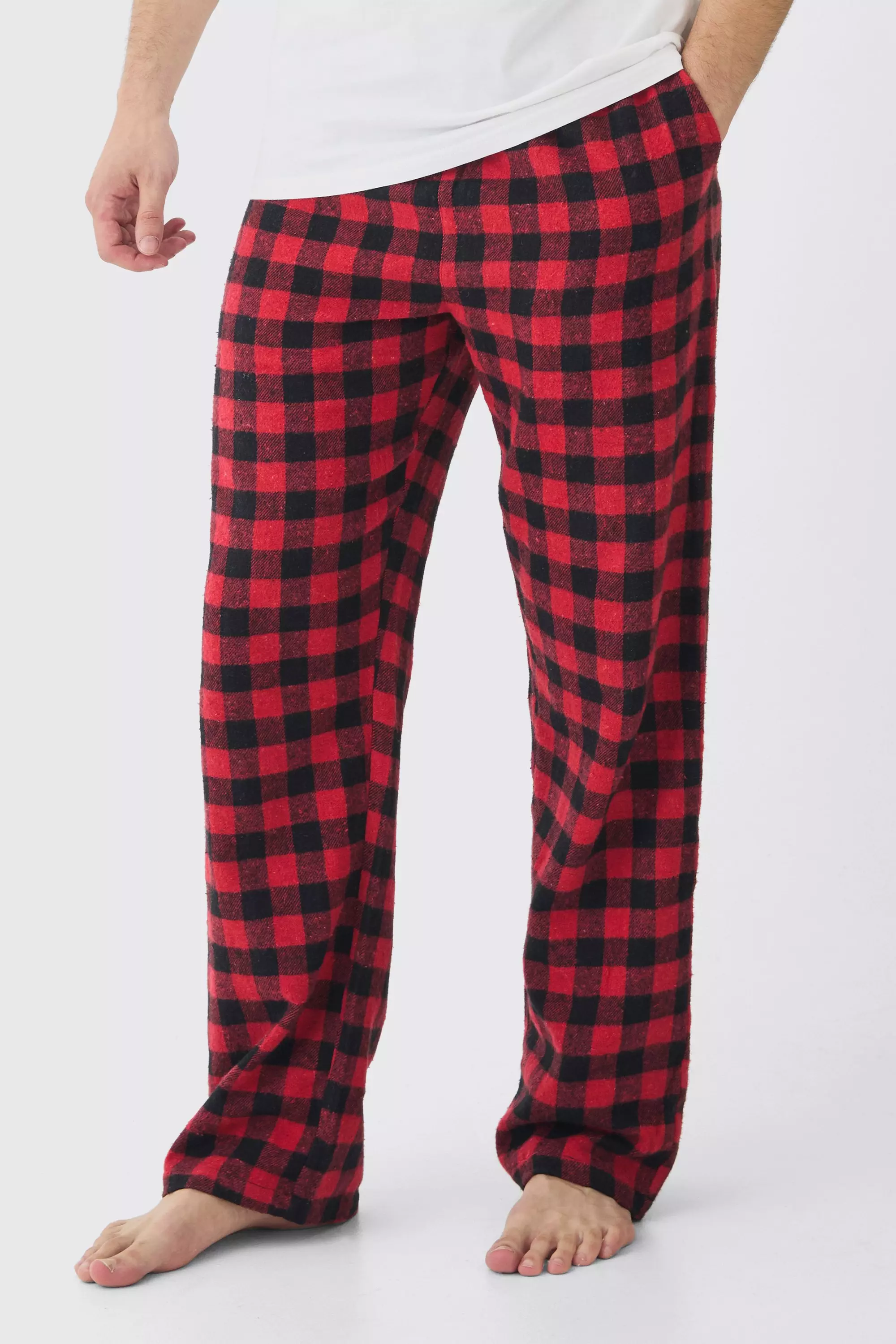 Tall Brushed Check Loungewear Bottoms in Red Red