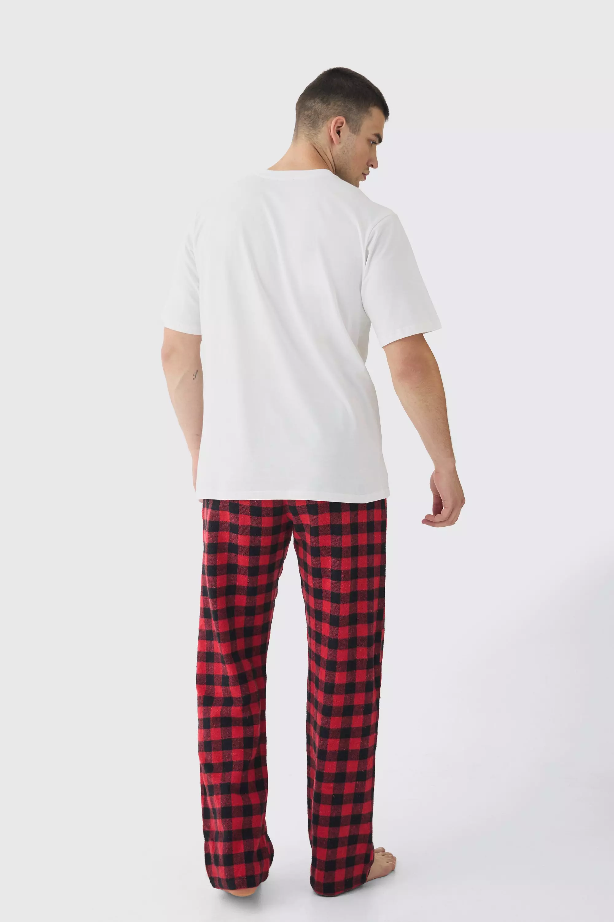 Tall Brushed Check Loungewear Bottoms in Red boohooMAN UK