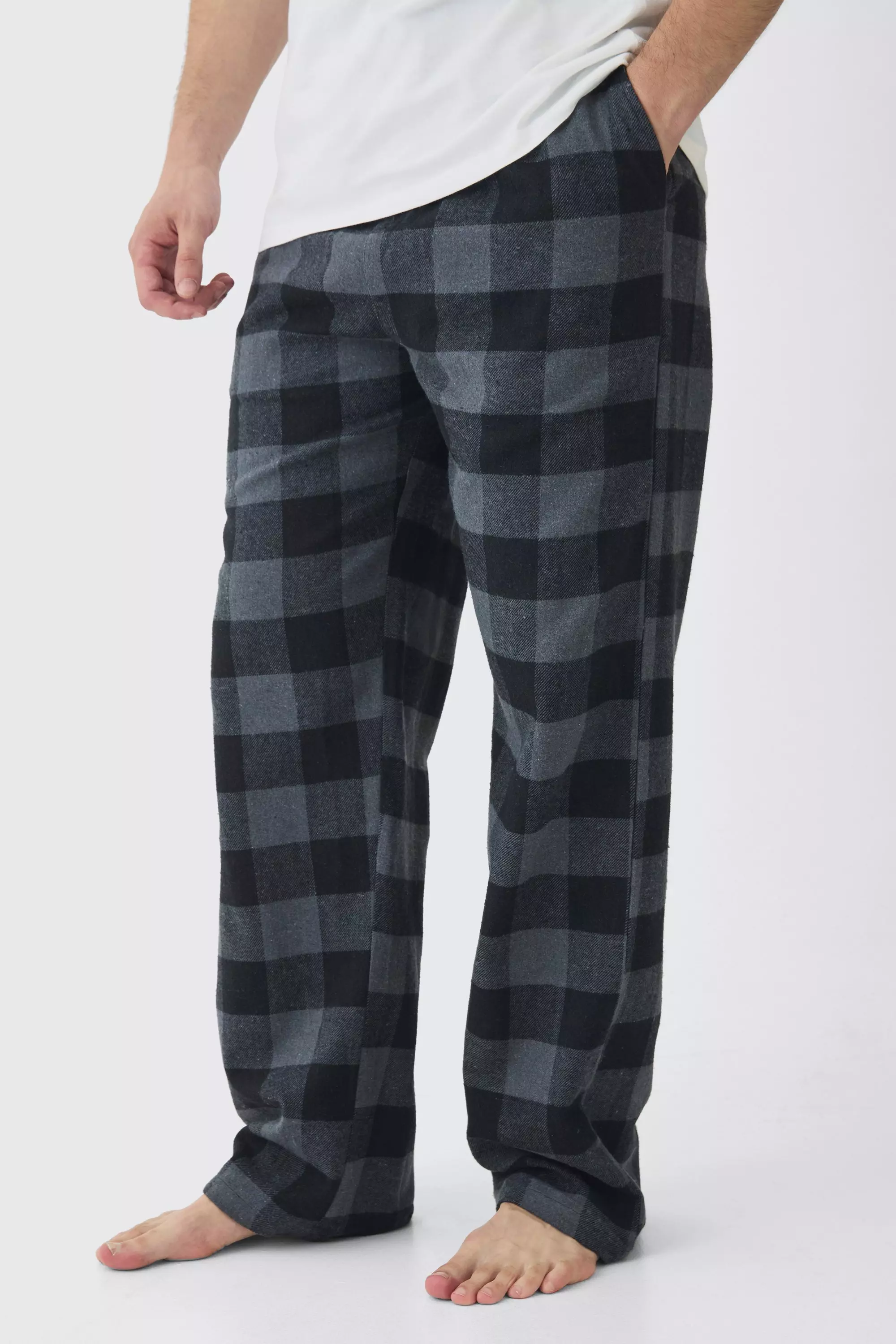 Tall Brushed Check Loungewear Bottom and T-shirt Set in Grey Grey