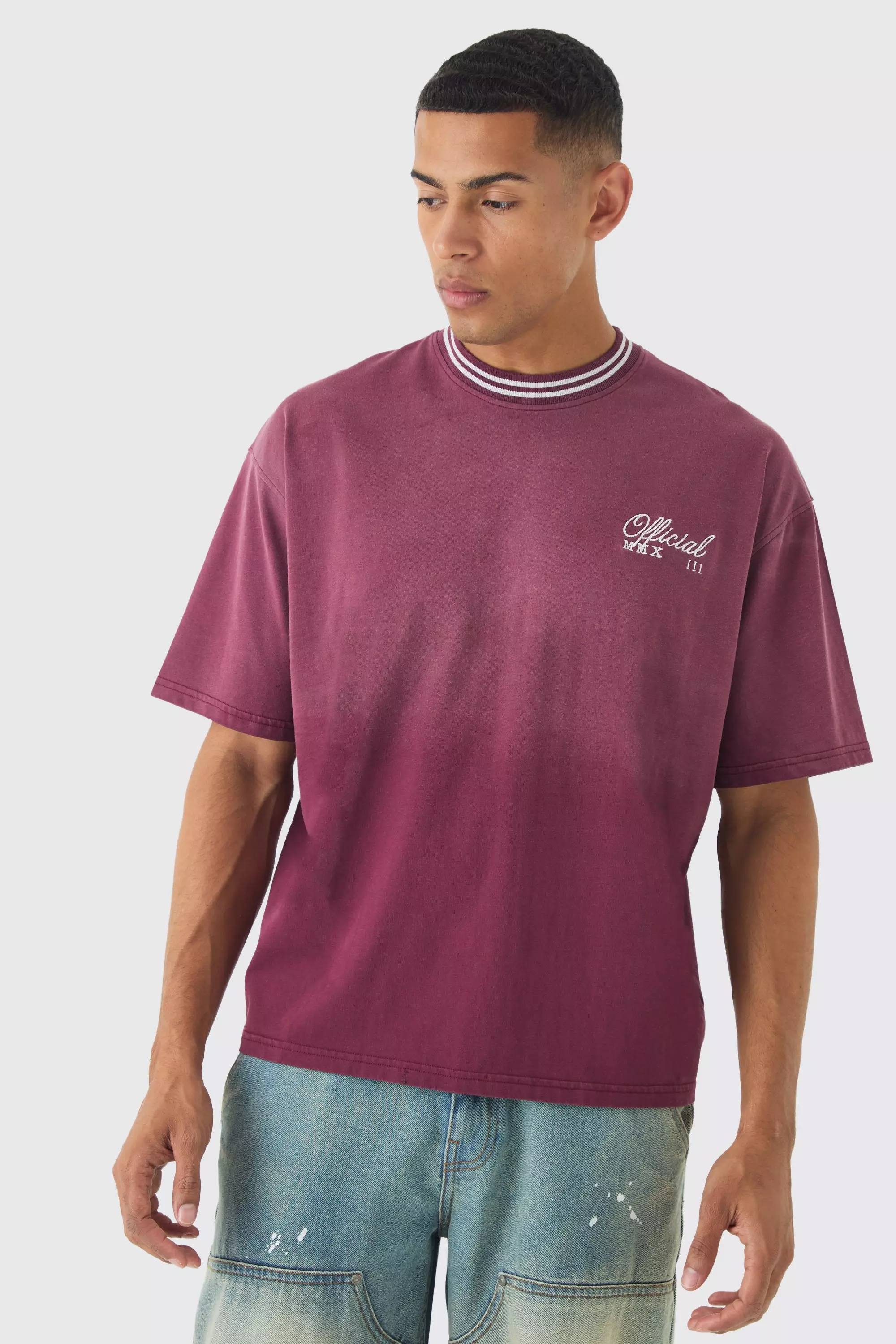 Burgundy Oversized Boxy Heavy Washed Ringer T-shirt alternative image