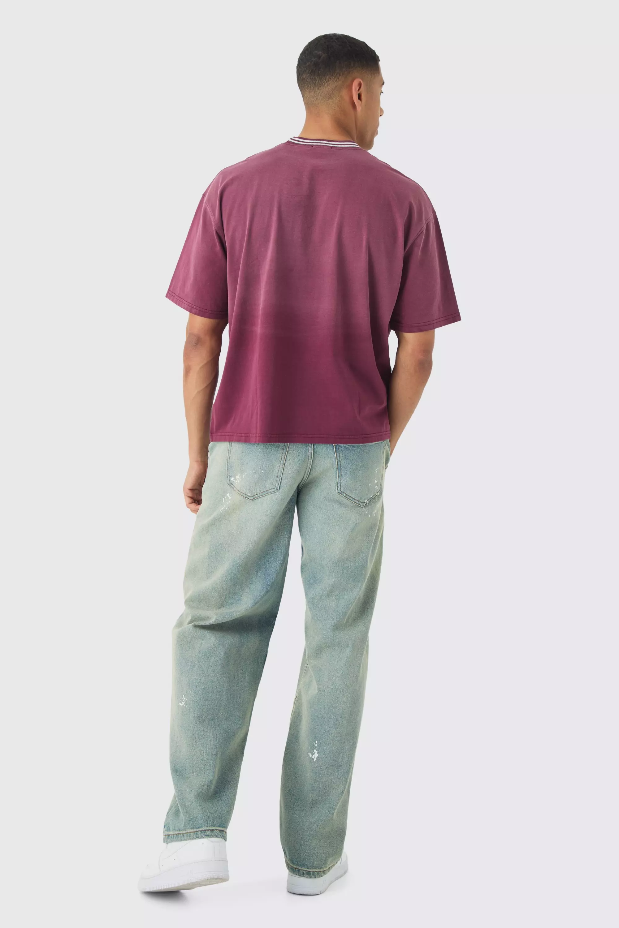 Burgundy Oversized Boxy Heavy Washed Ringer T-shirt alternative image