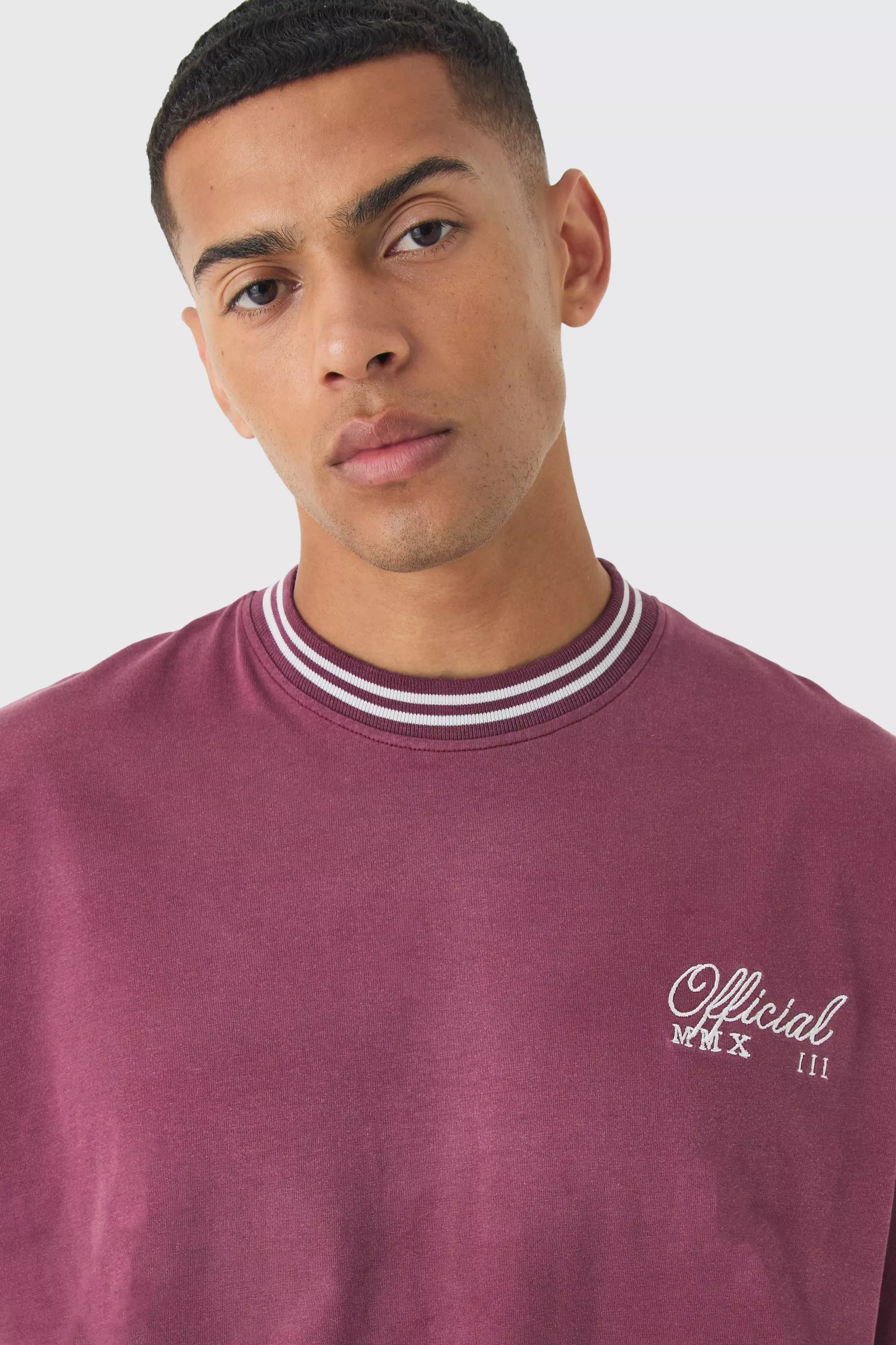 T-shirt oversize délavé à col contrastant, Burgundy autre image