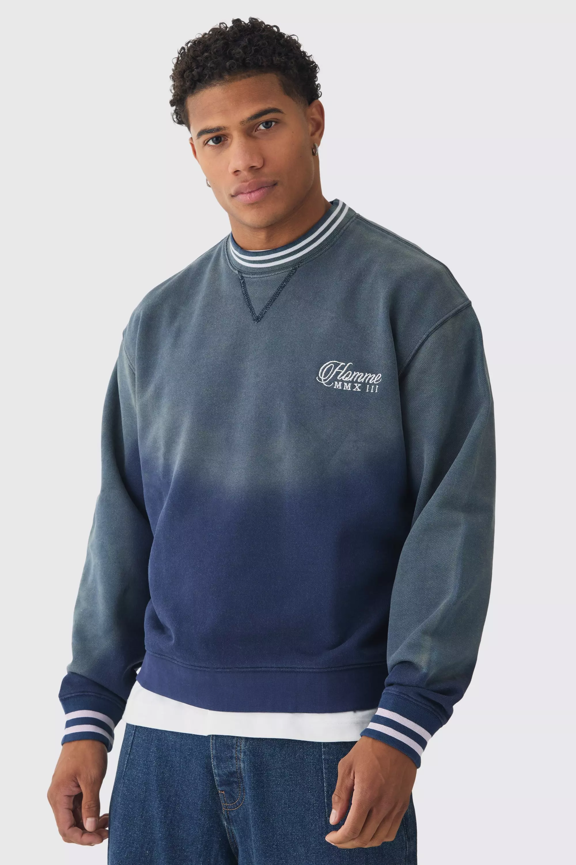 Navy Oversized Boxy Heavy Loopback Ringer Sweatshirt alternative image