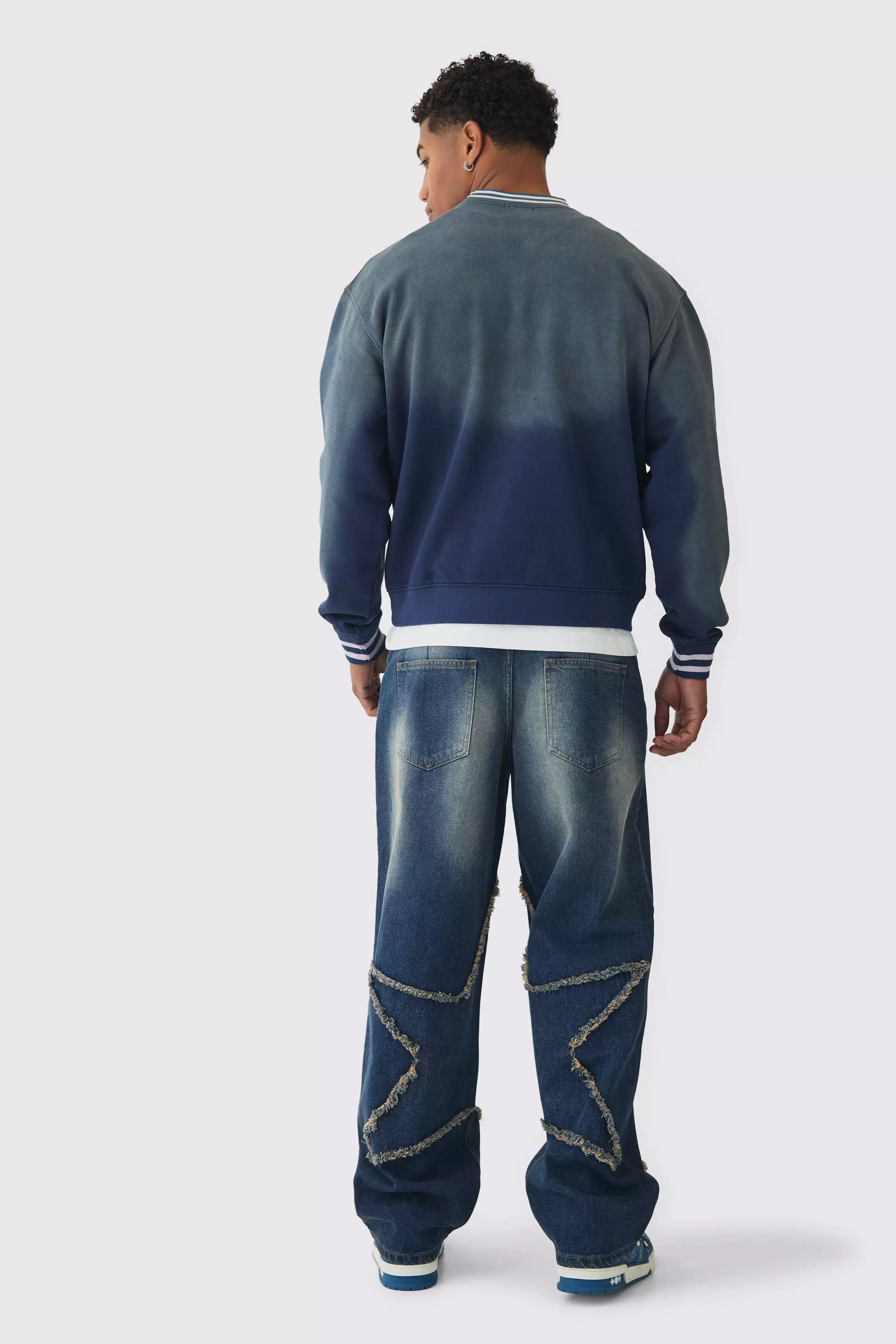 Navy Oversized Boxy Heavy Loopback Ringer Sweatshirt alternative image