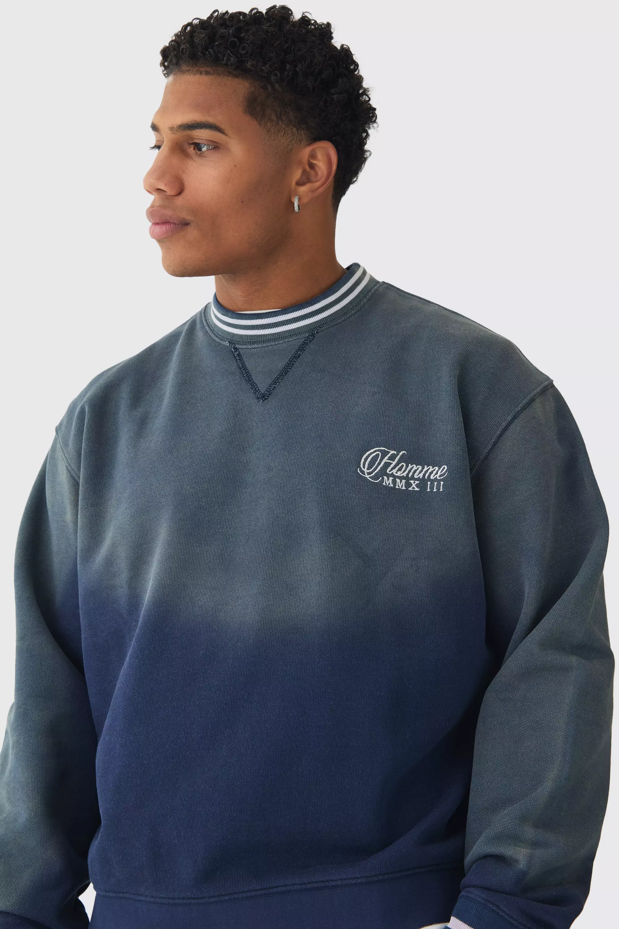 Navy Oversized Boxy Heavy Loopback Ringer Sweatshirt alternative image