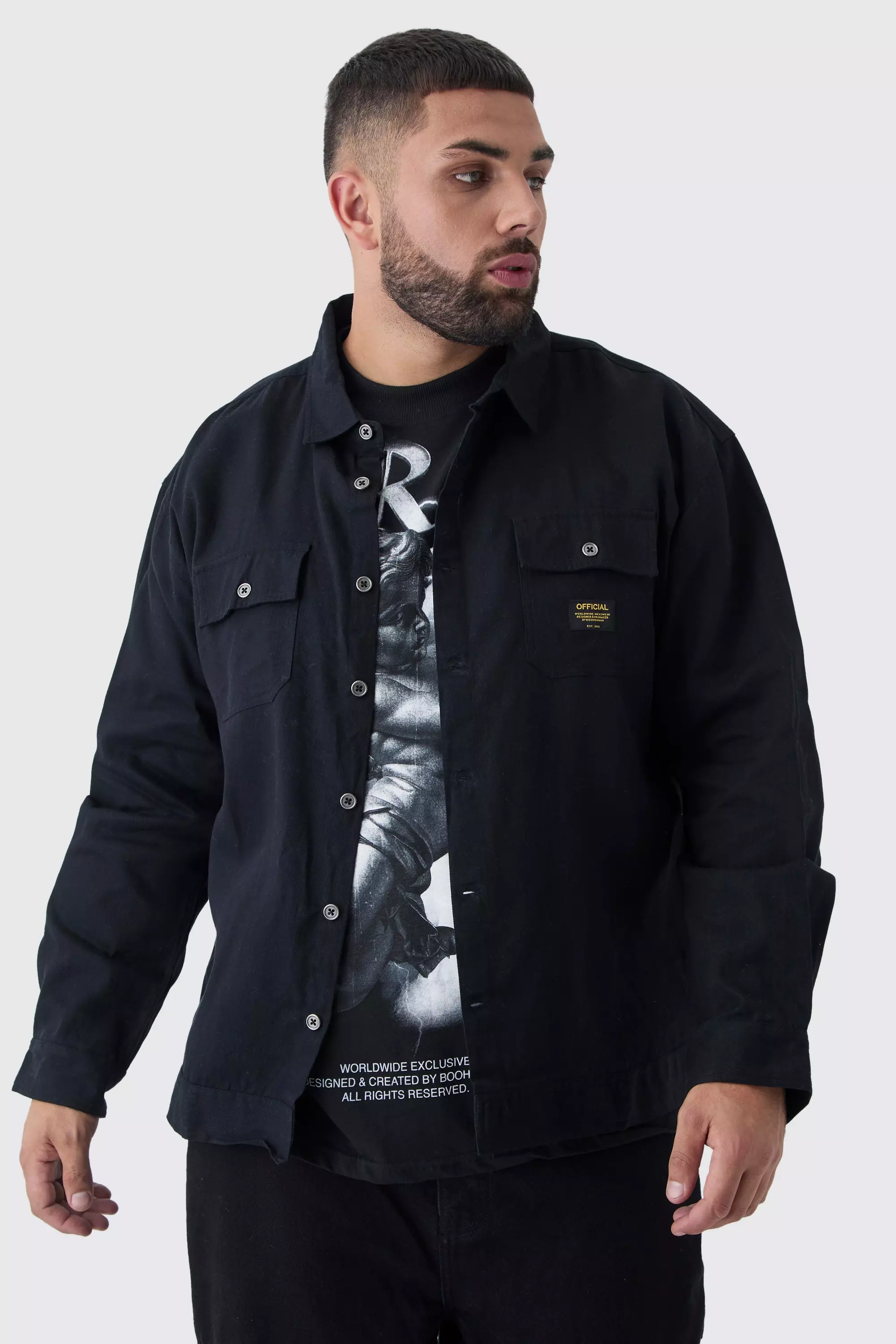 Plus Worker Overshirt in Black Black