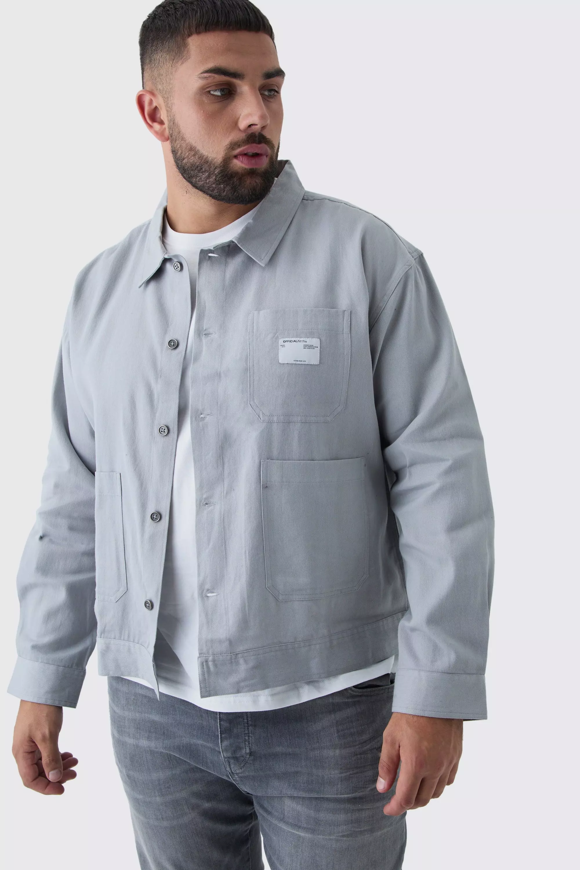 Plus Twill 3 Pocket Overshirt in Grey Grey