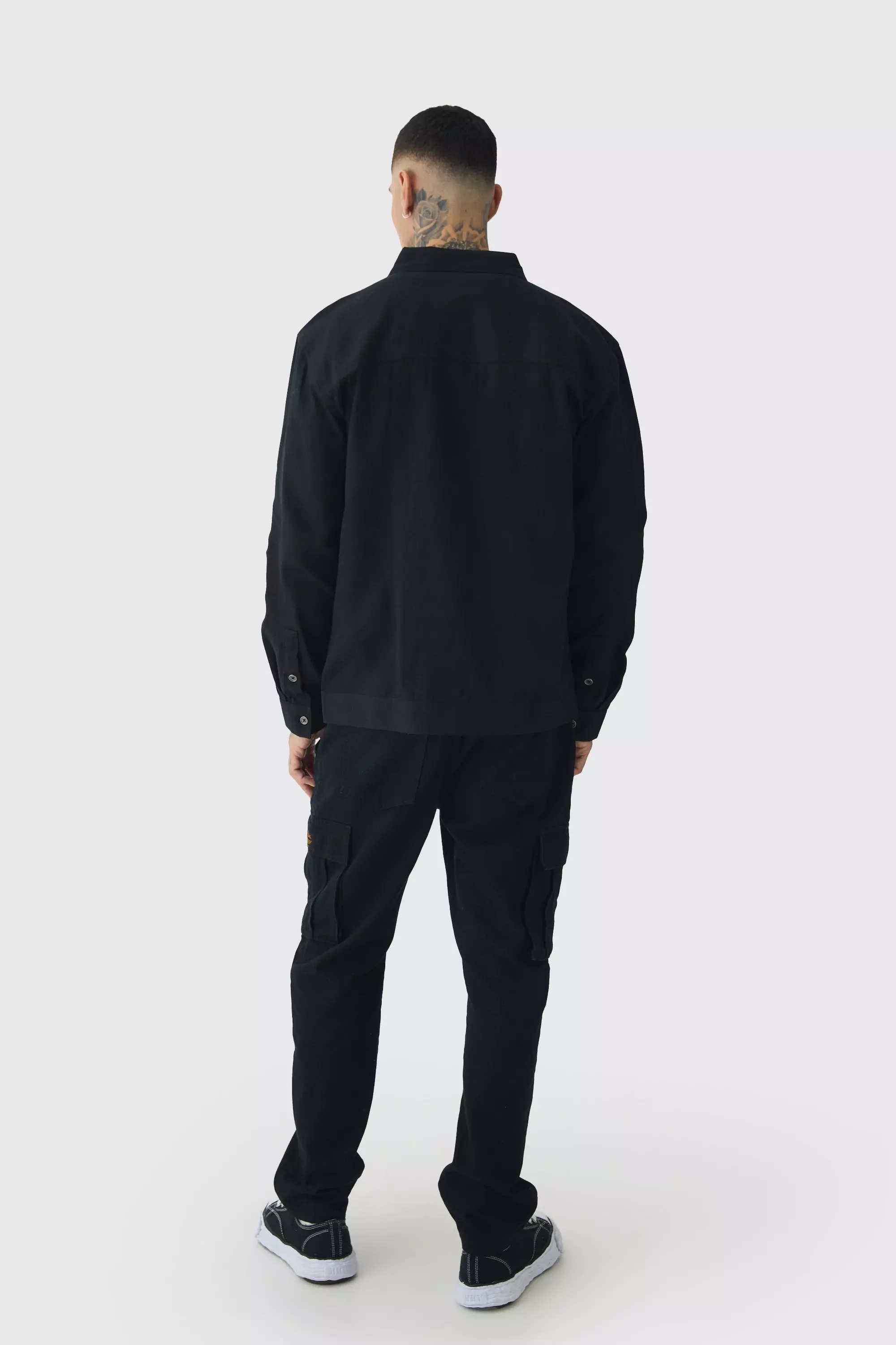Tall Worker Shirt Jacket in Black | boohooMAN USA