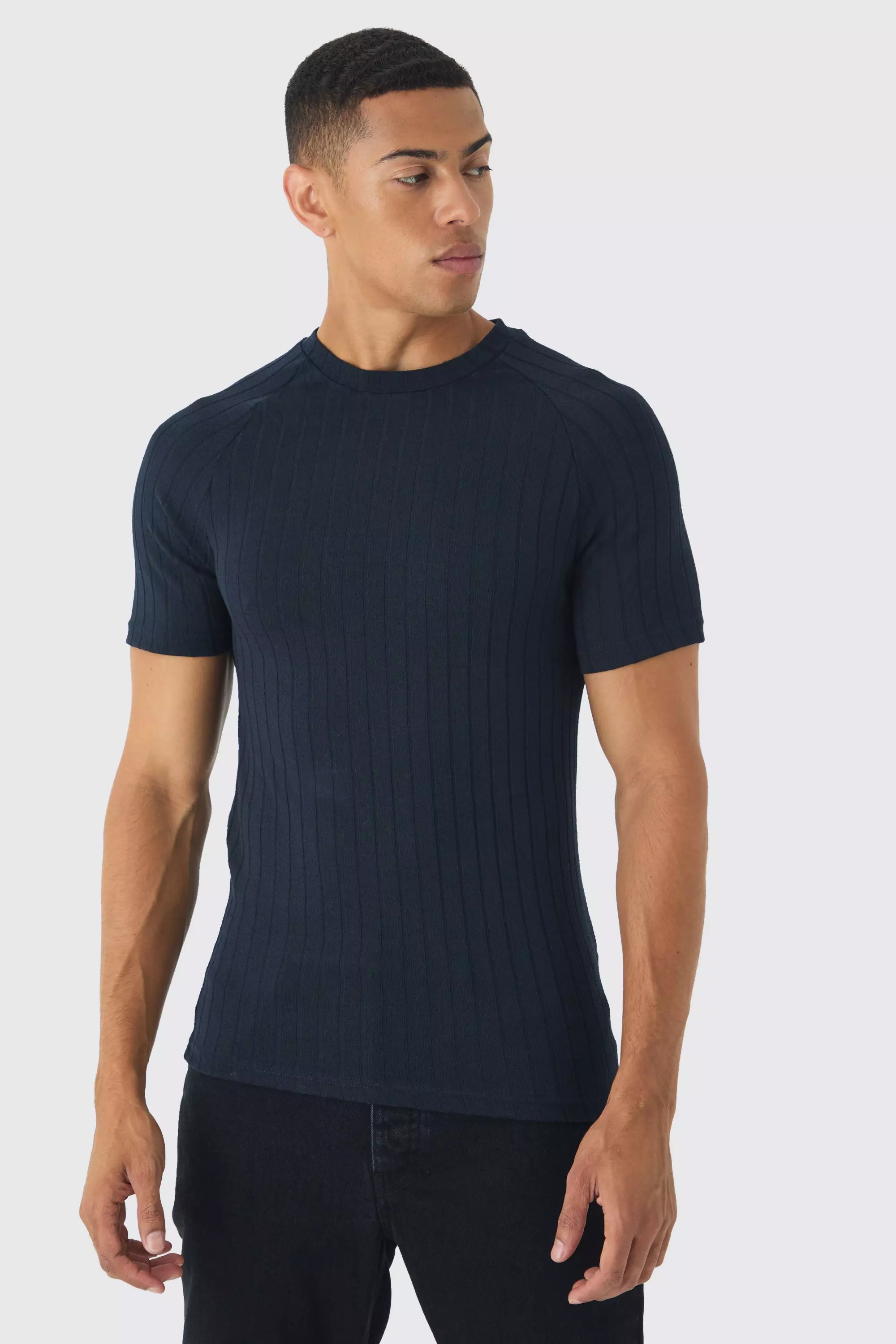 Navy Raglan Chunky Rib Athlete T-Shirt