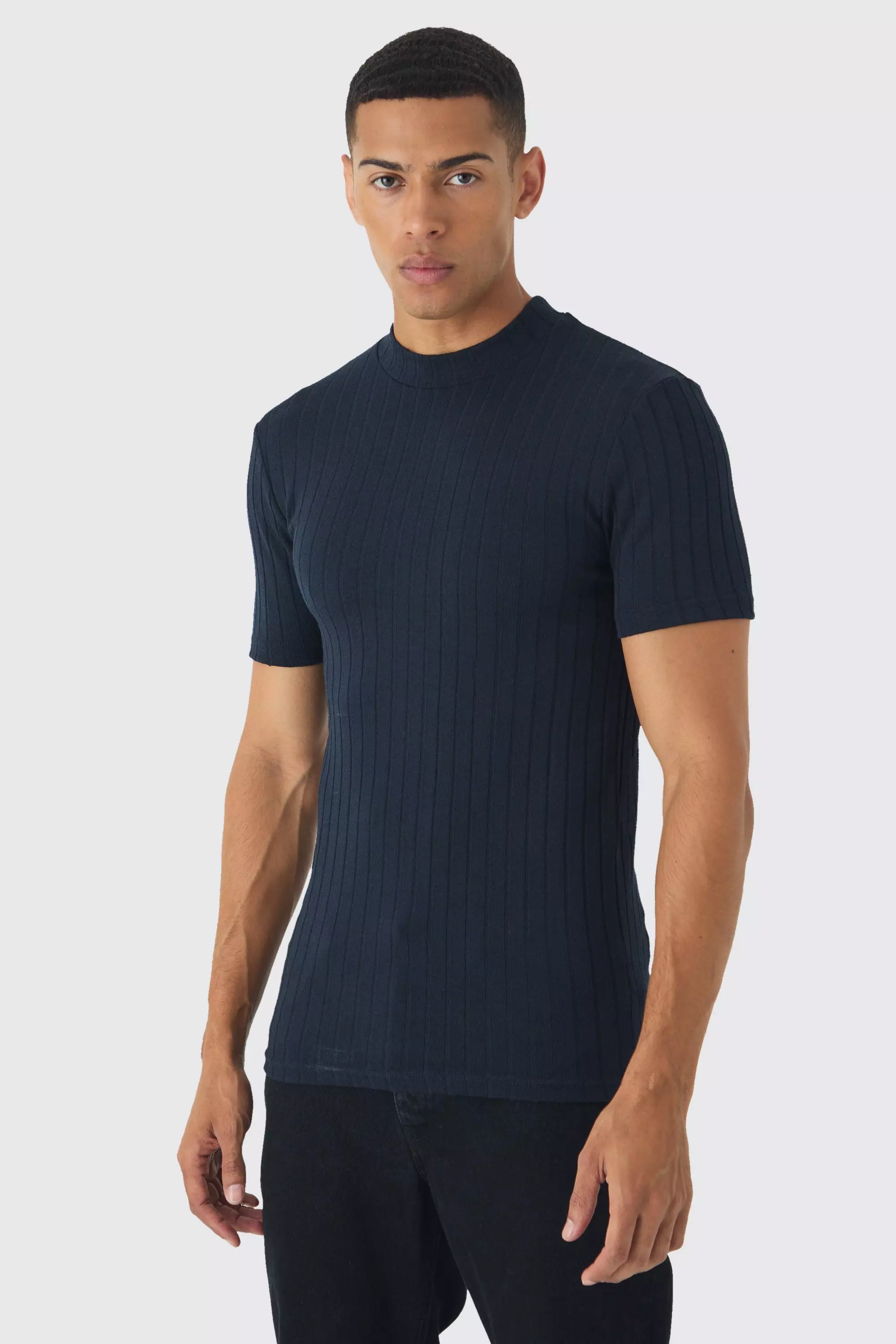 Navy Extended Neck Chunky Rib Athlete T shirt