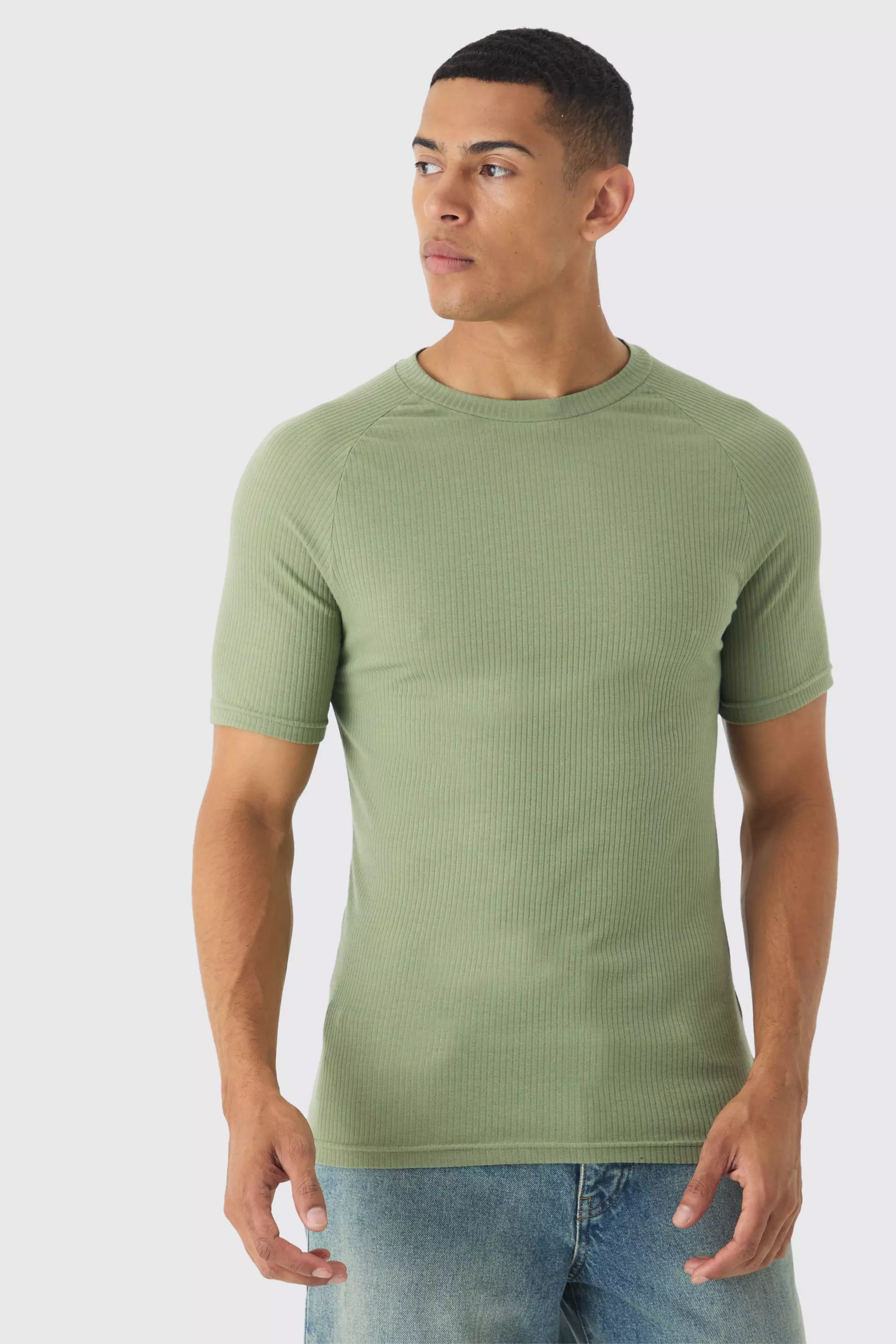 Sage Green Rib Athlete Raglan T-shirt