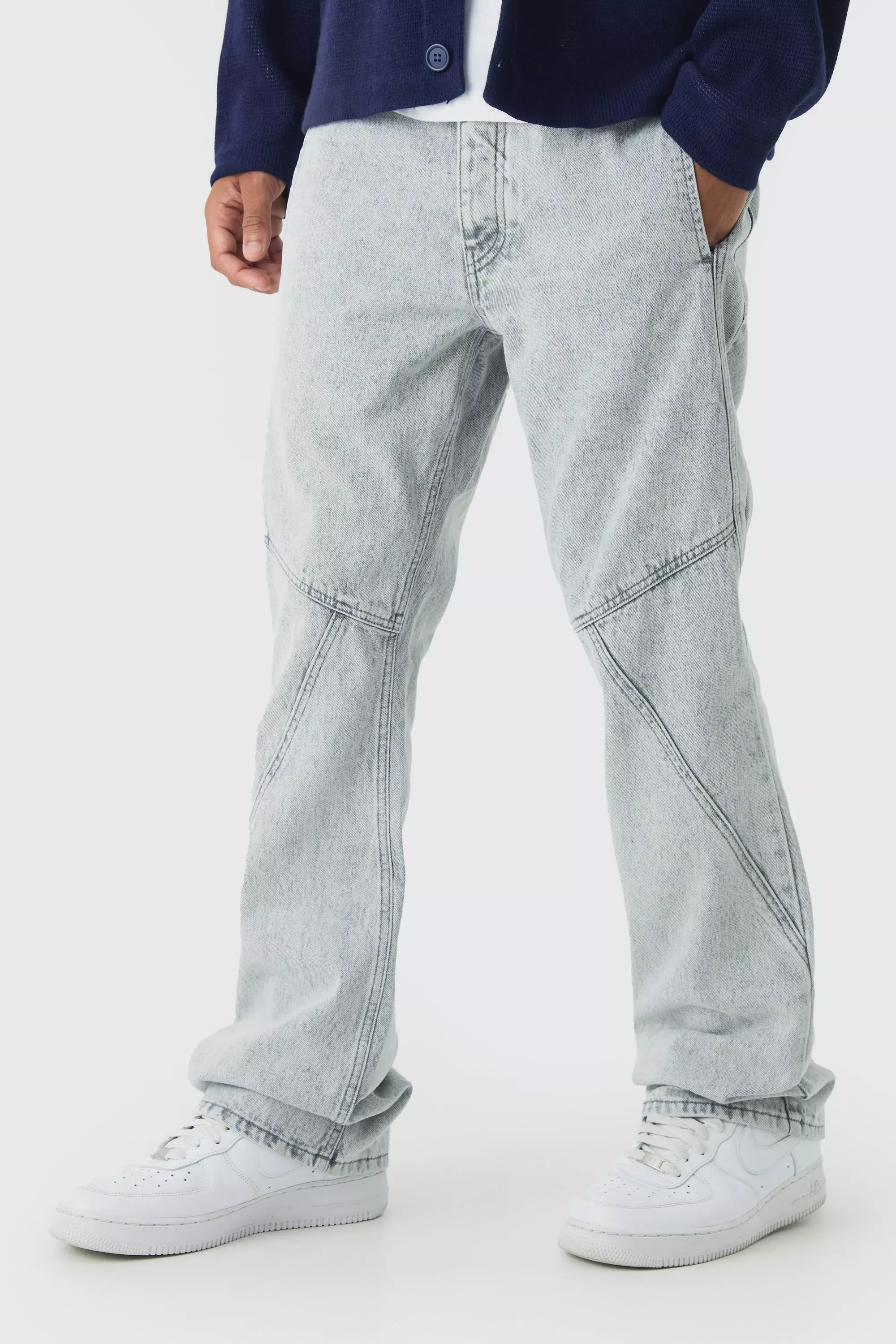 Light-grey Grey Slim Flared Panelled Jeans