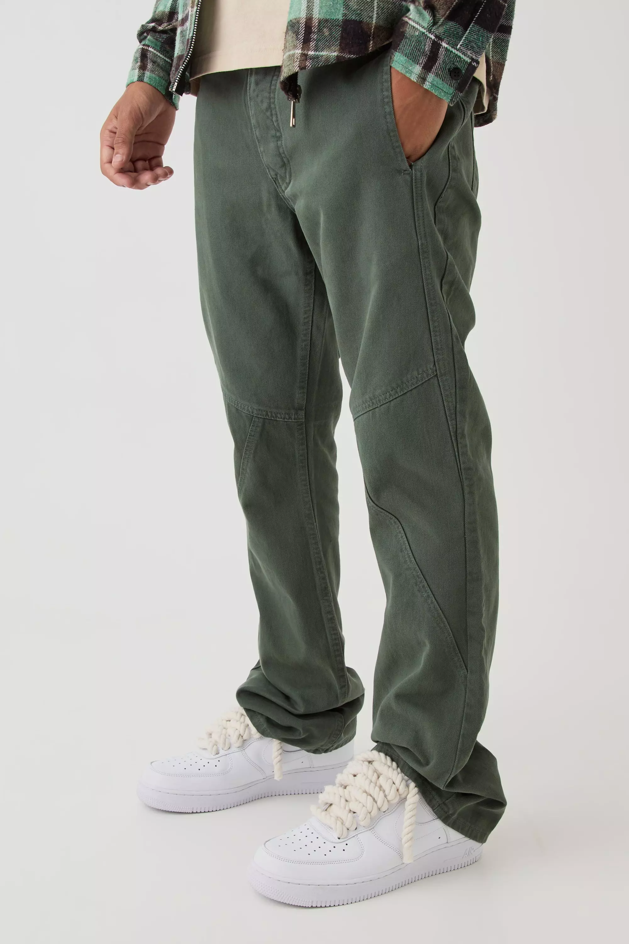 Slim Flared Panelled Jeans Khaki