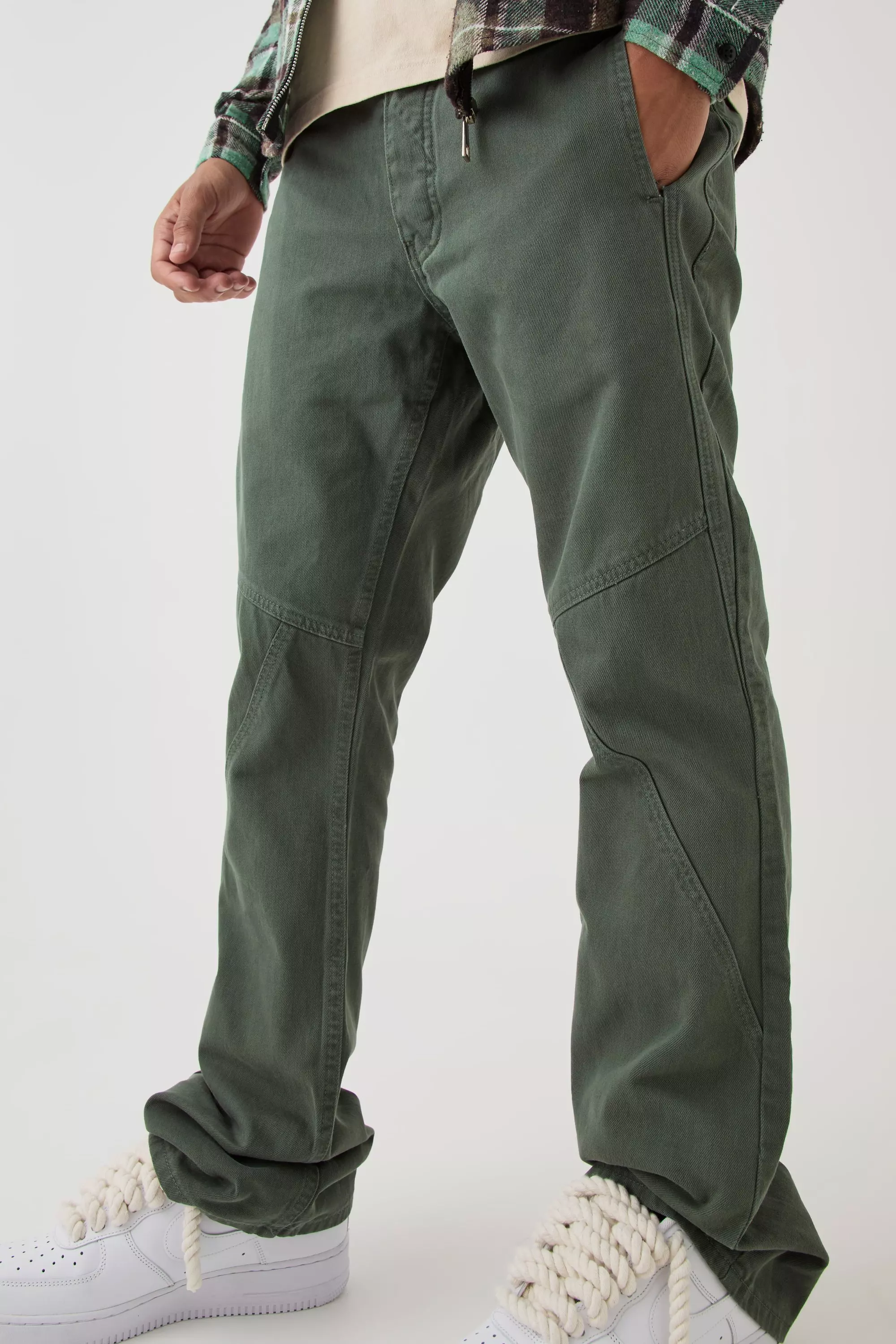 Khaki Slim Flared Panelled Jeans alternative image