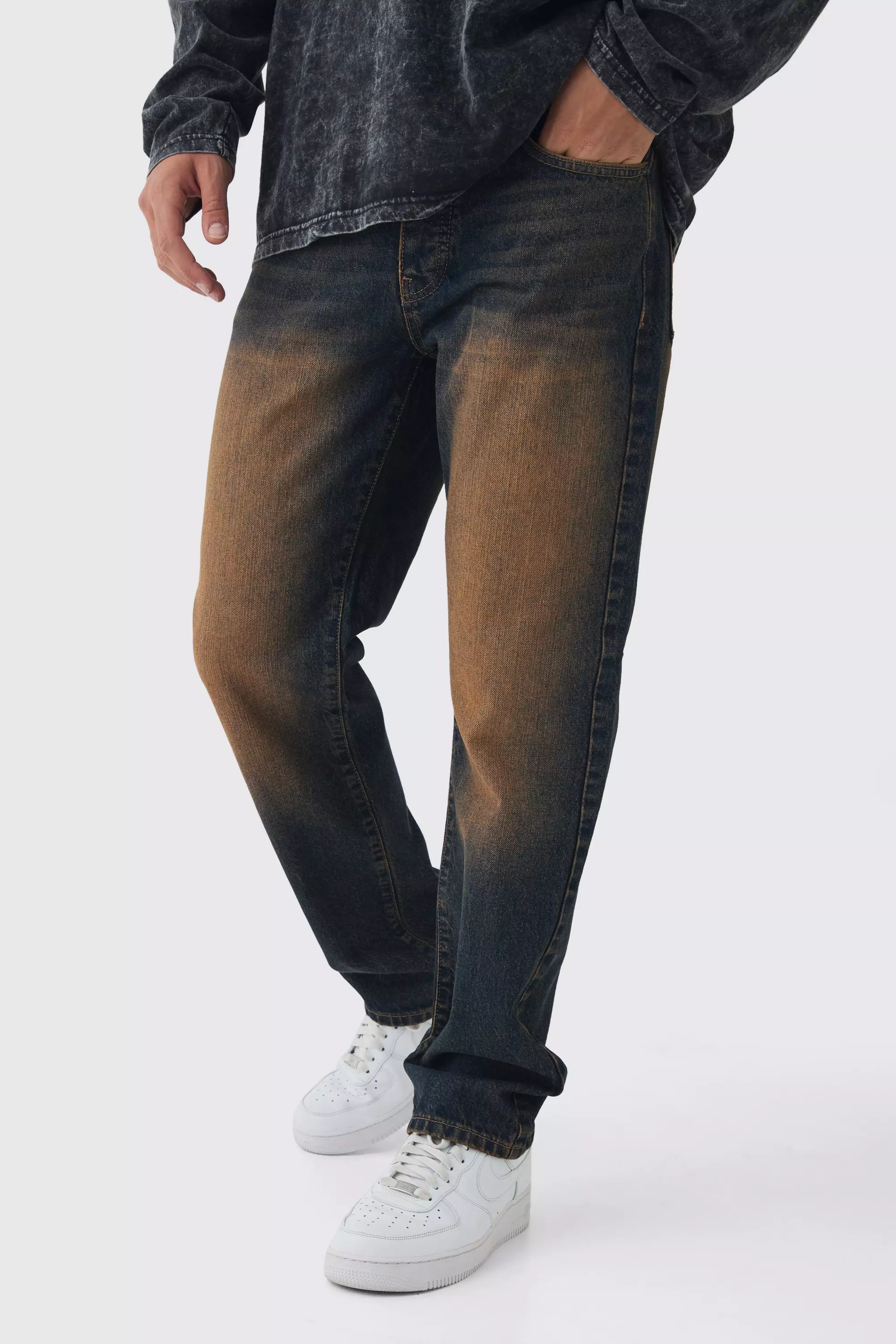 Getönte Jeans mit geradem Bein, Beige alternatives Bild