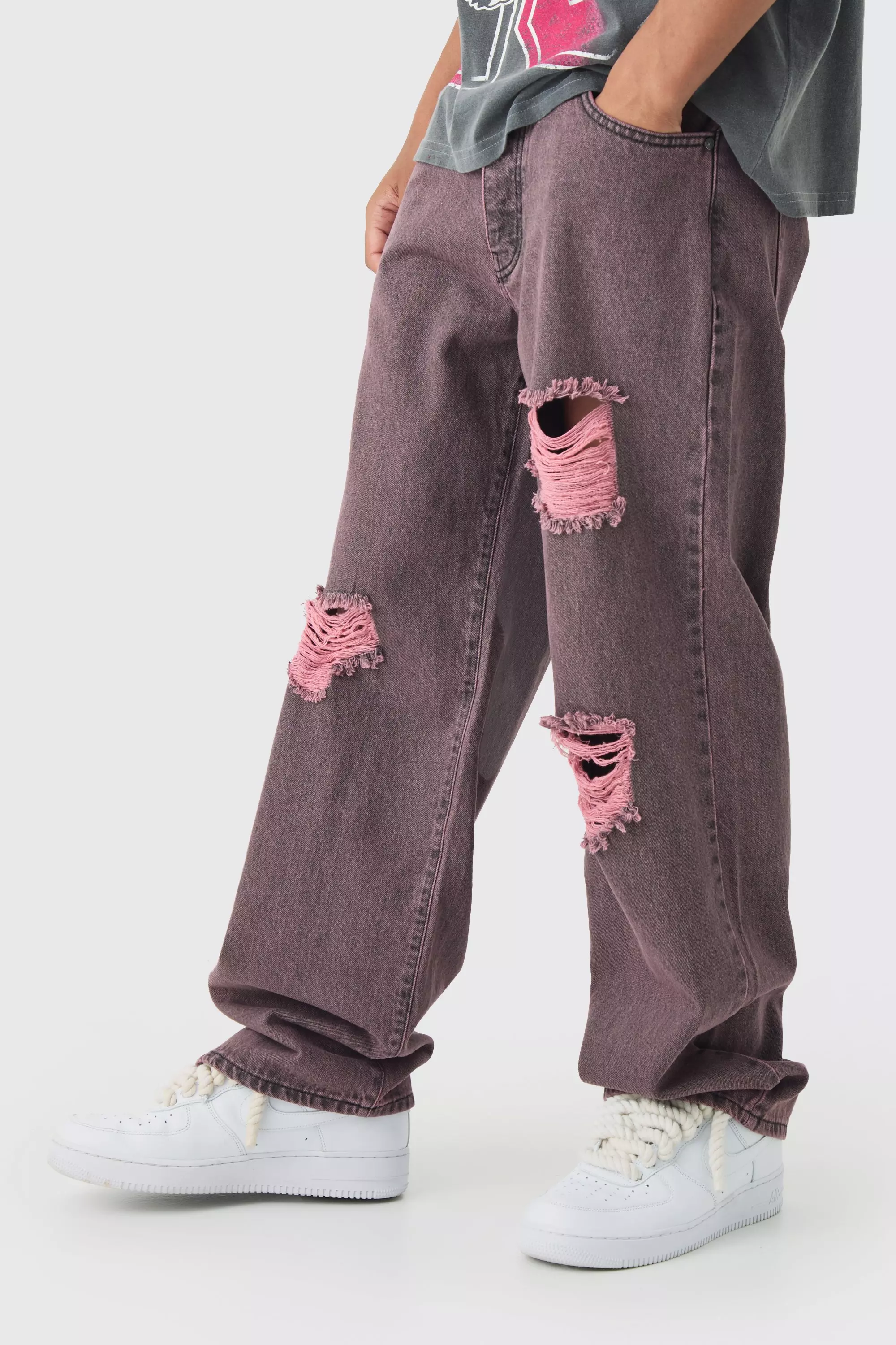Relaxed Fit Purple Tinted Ripped Jeans alternative image