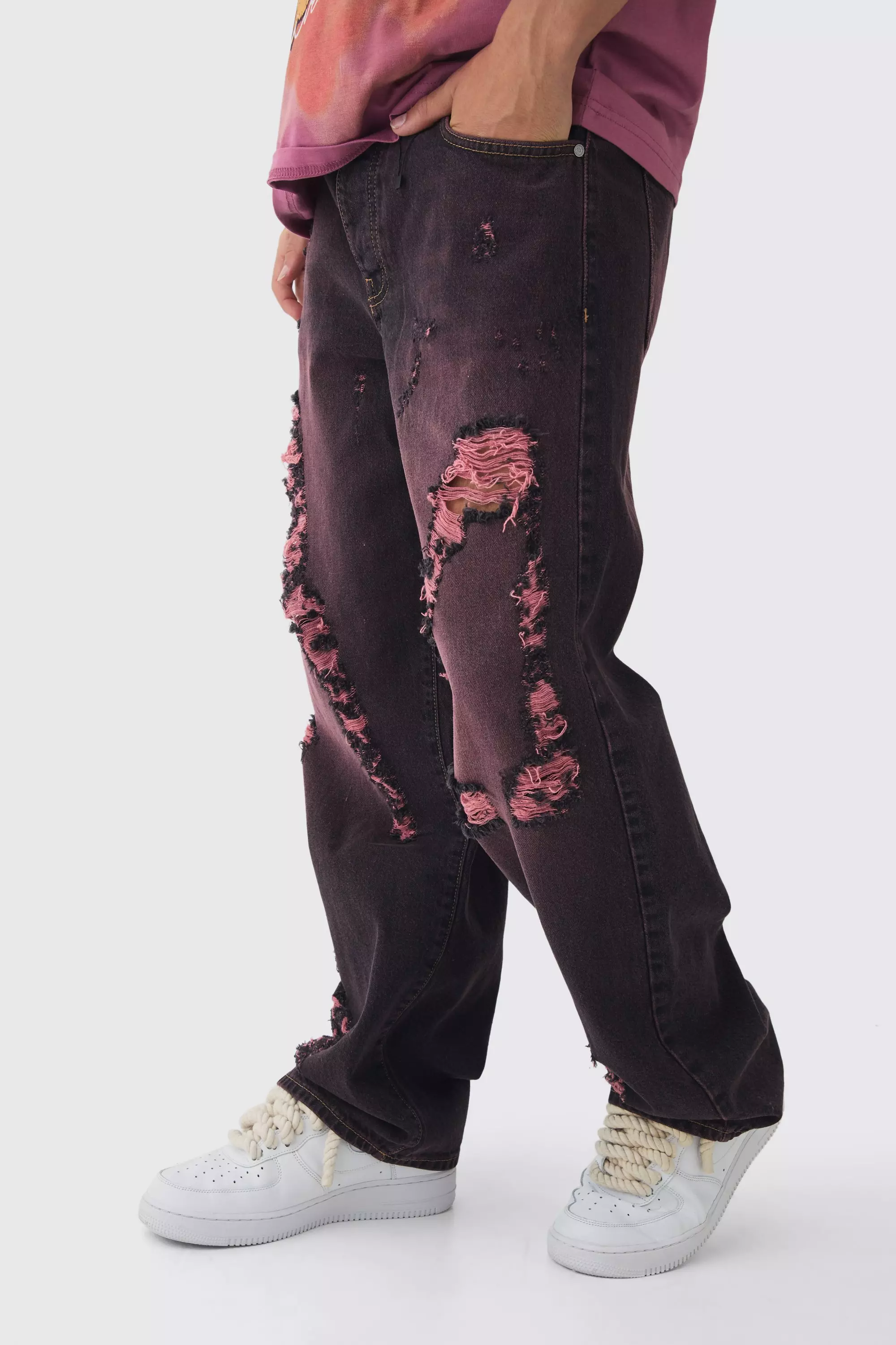 Jean large surteint à déchirures, Pink autre image