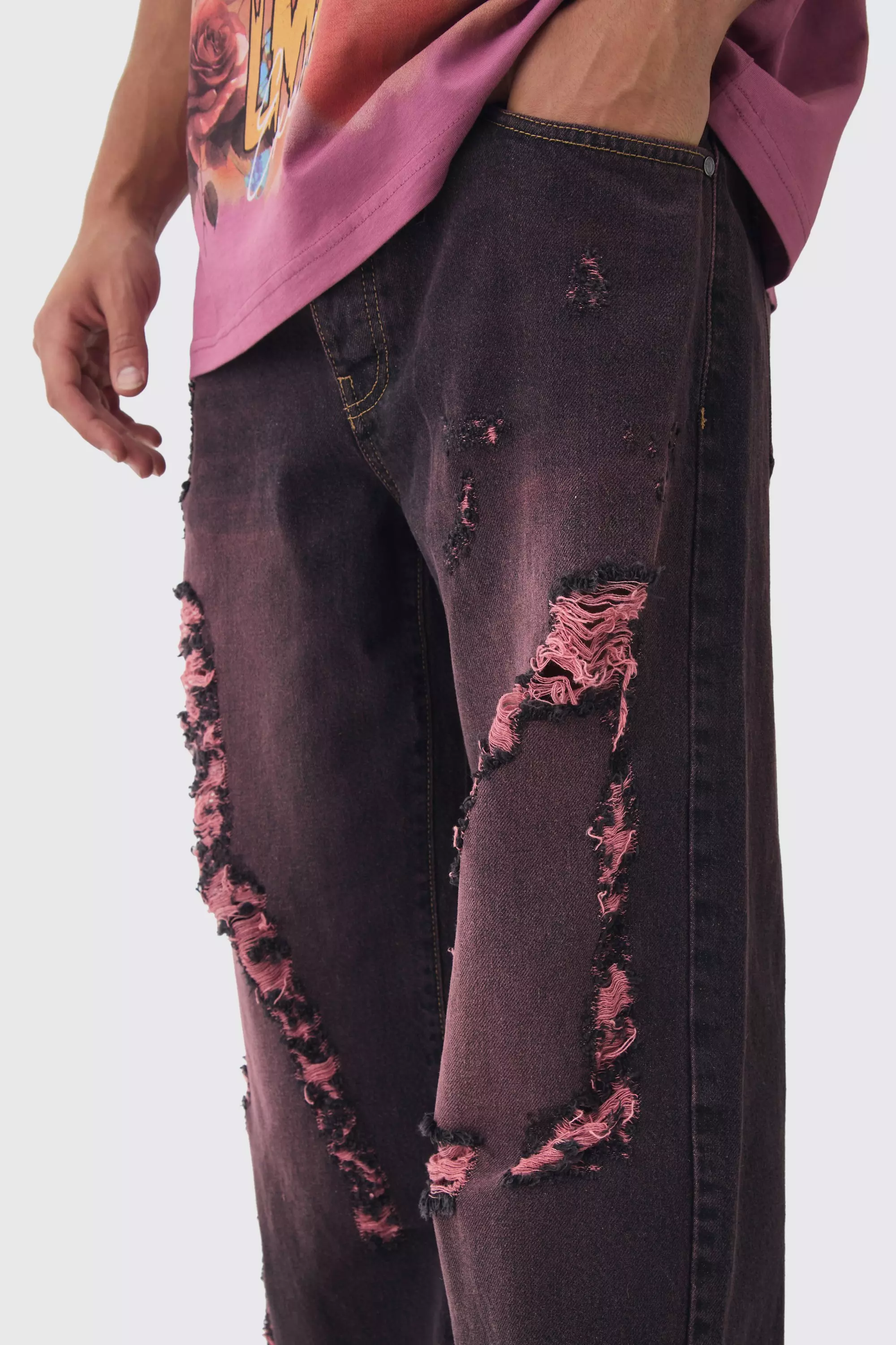 Jean large surteint à déchirures, Pink autre image