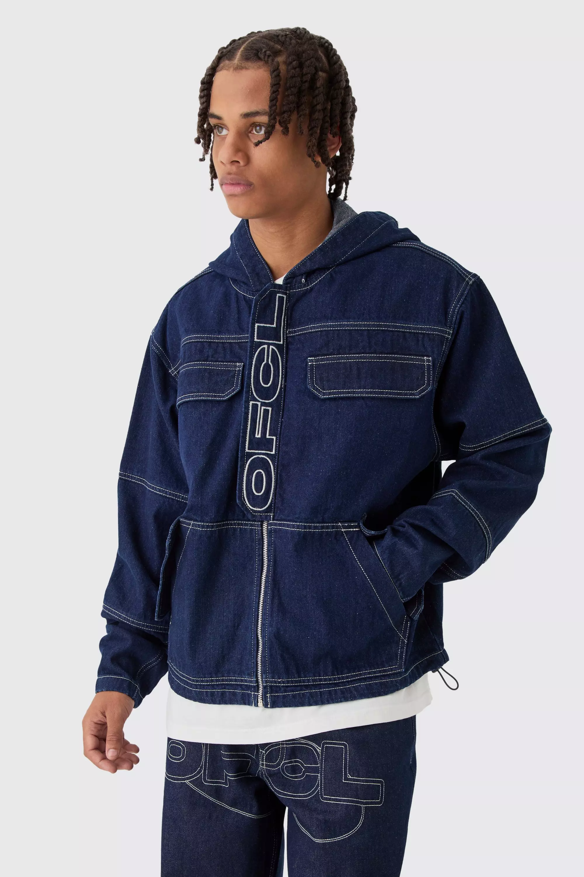 Oversized Zip Through Indigo Denim Hoodie Indigo