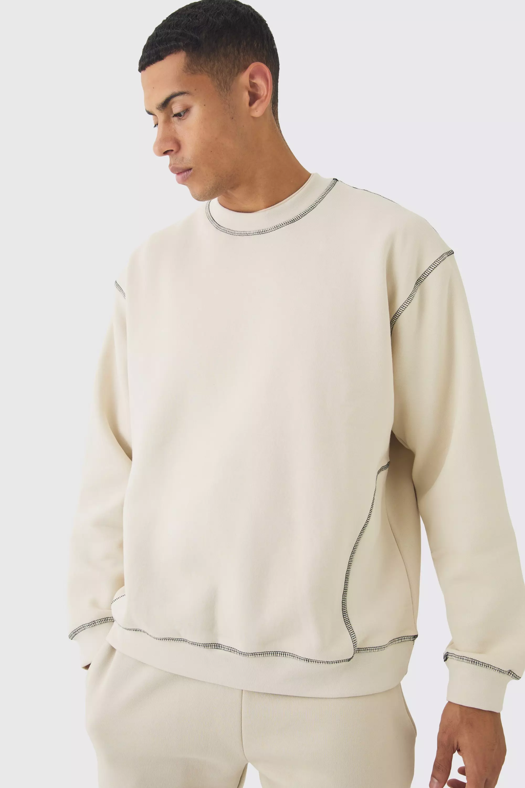 Oversized Contrast Stitch Sweatshirt Stone