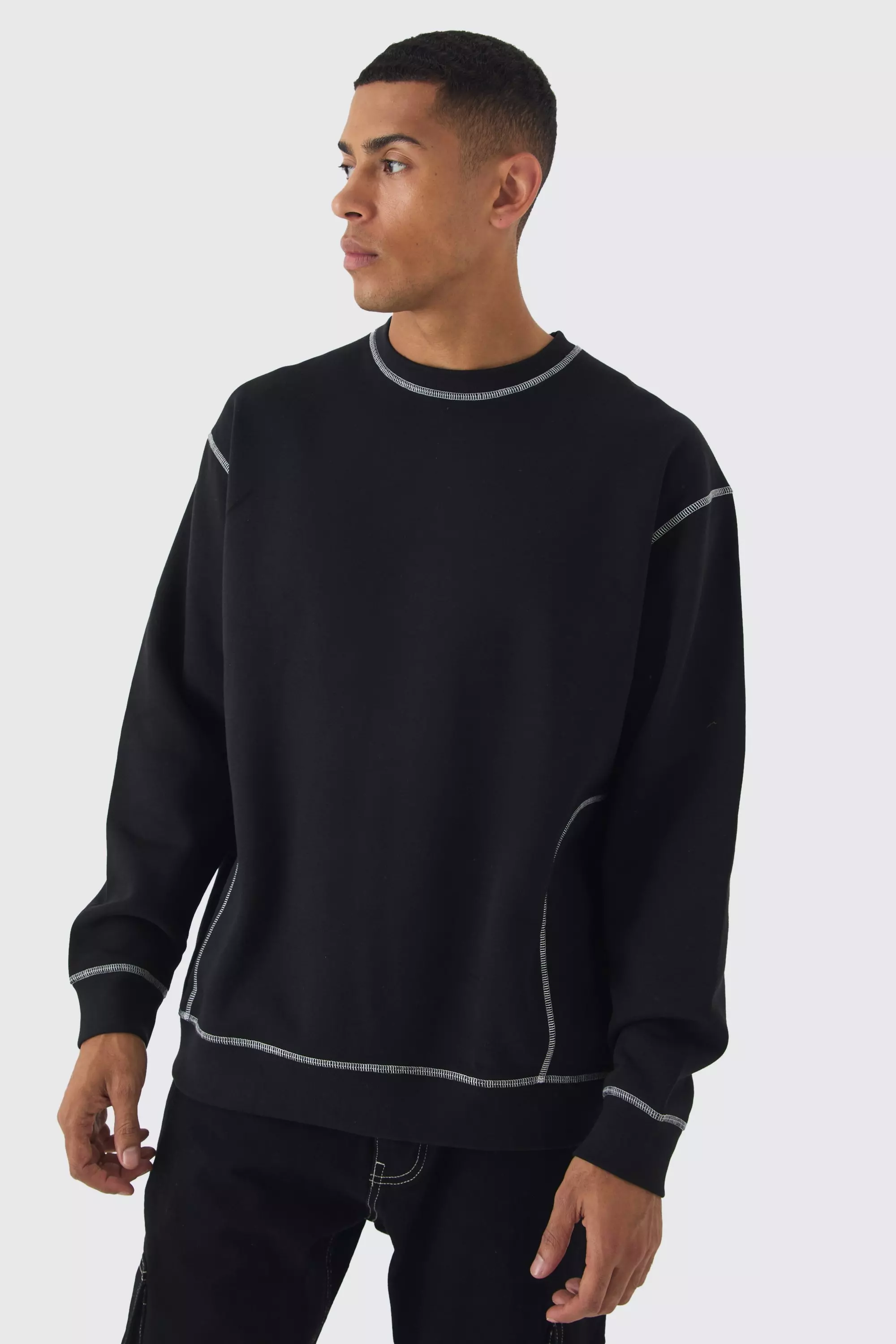 Oversized Contrast Stitch Sweatshirt Black