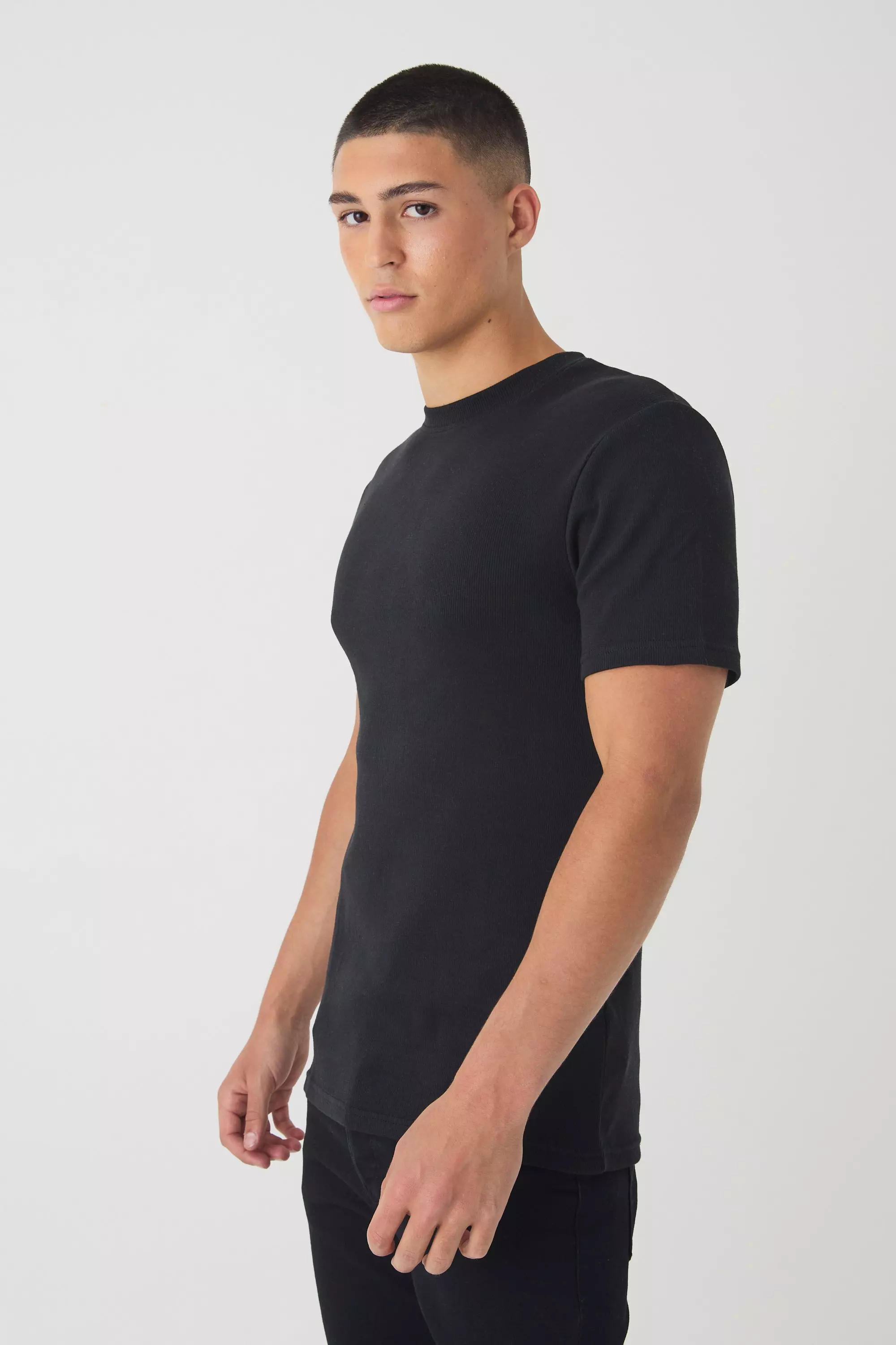 Muscle Fit Ribbed T-shirt Black