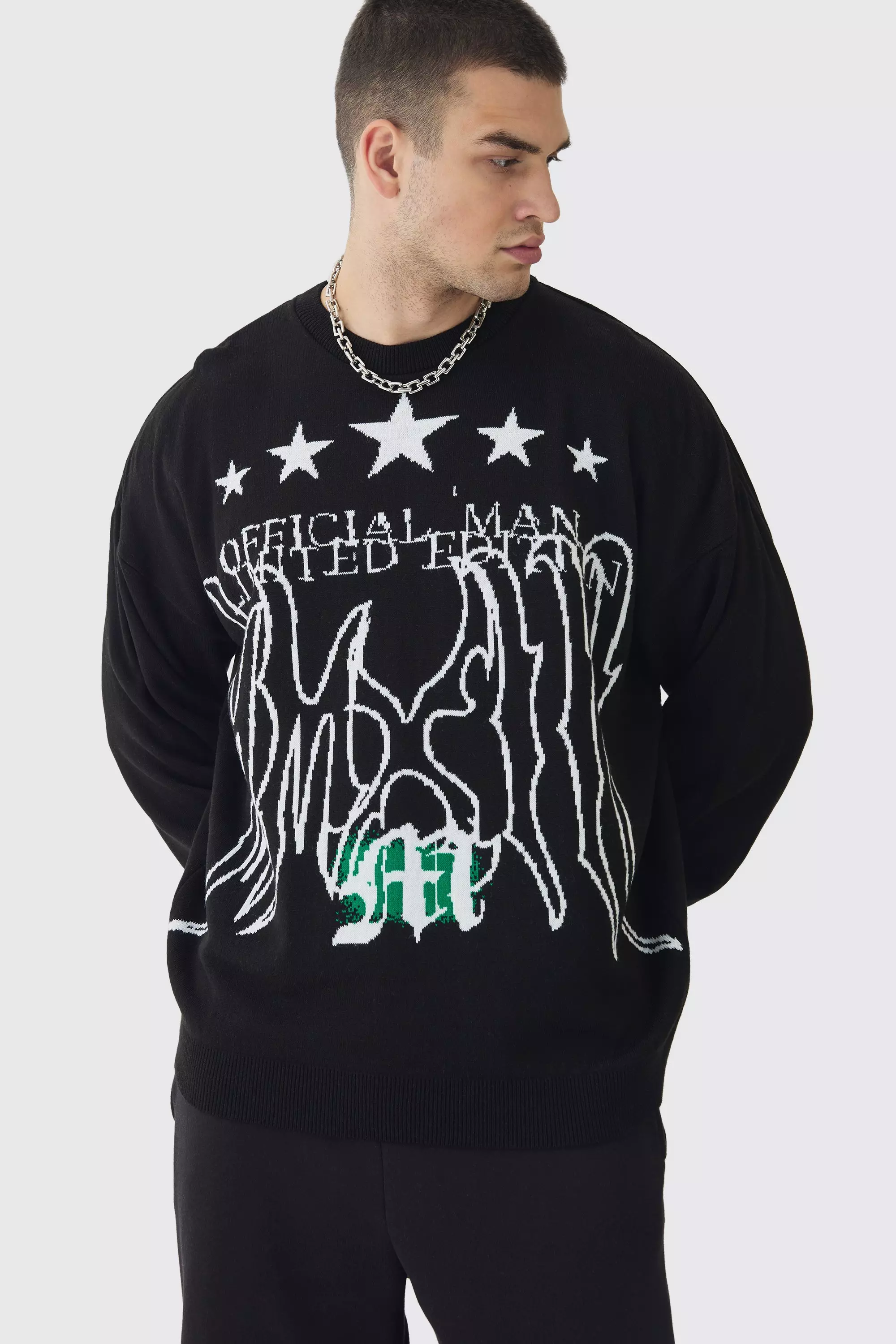 Tall Star Graphic Crew Neck Jumper Black