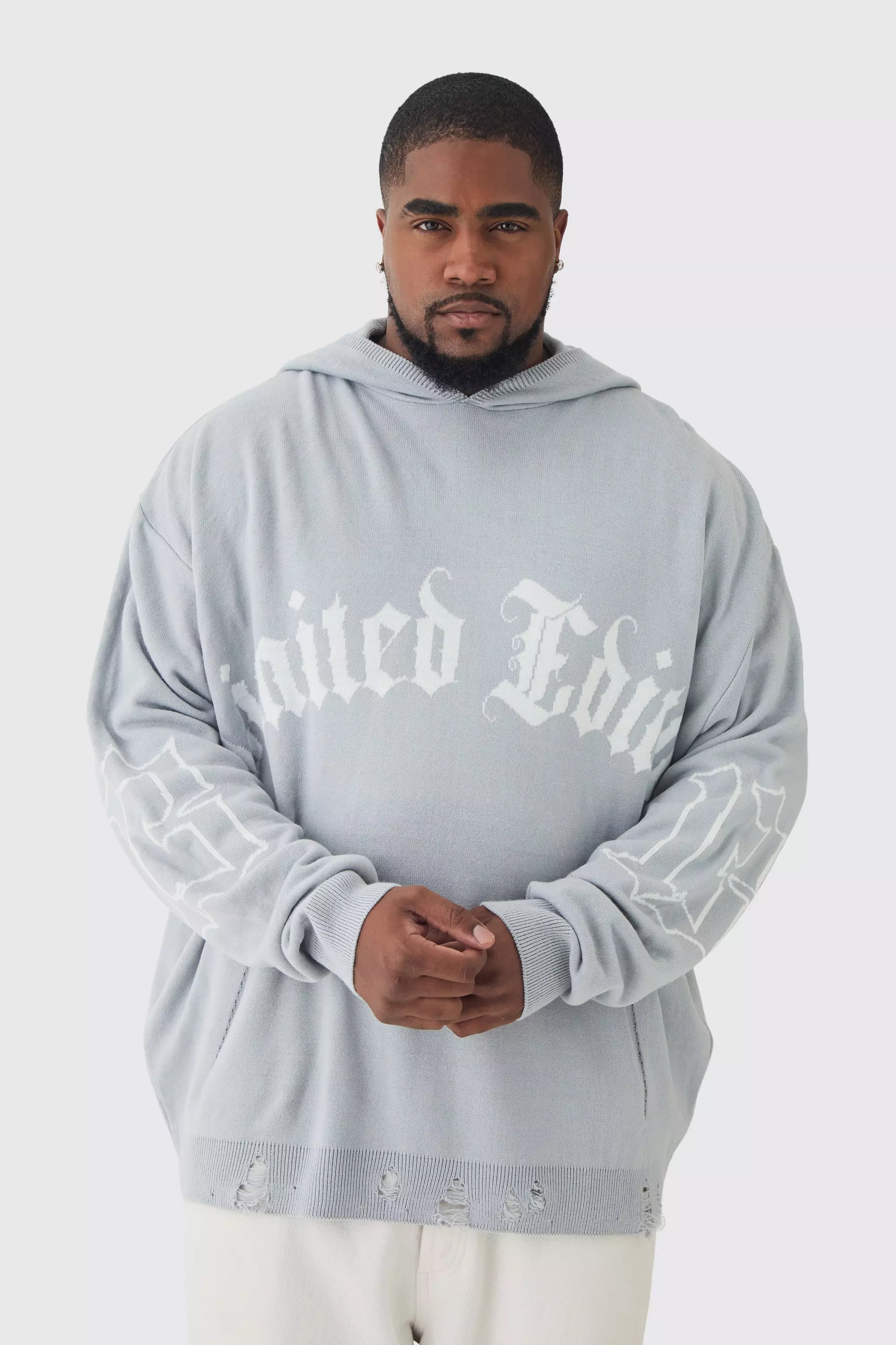 Grey Plus Limited Edition Distressed Knitted Hoodie alternative image