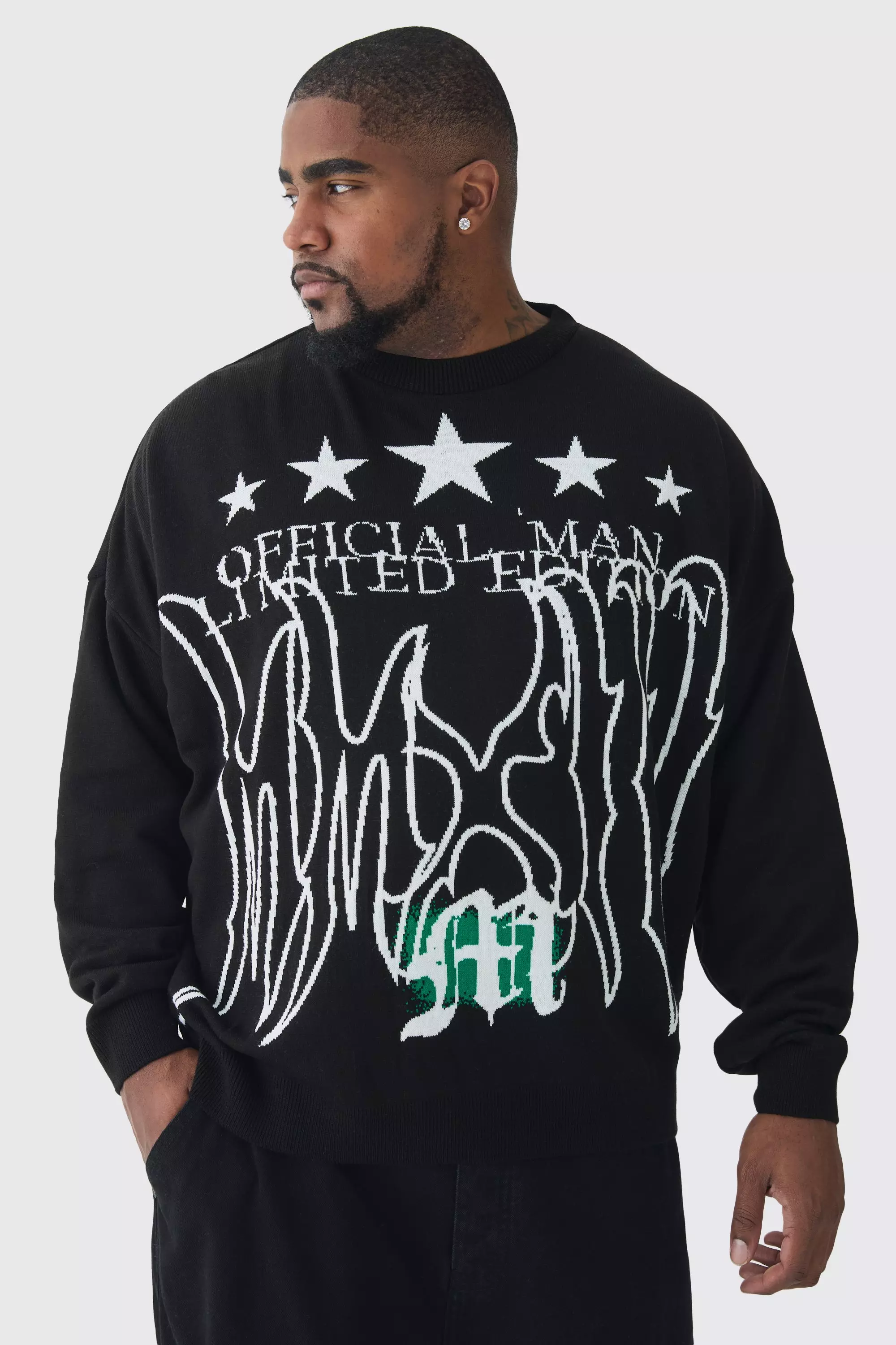 Plus Star Graphic Crew Neck Sweater Black