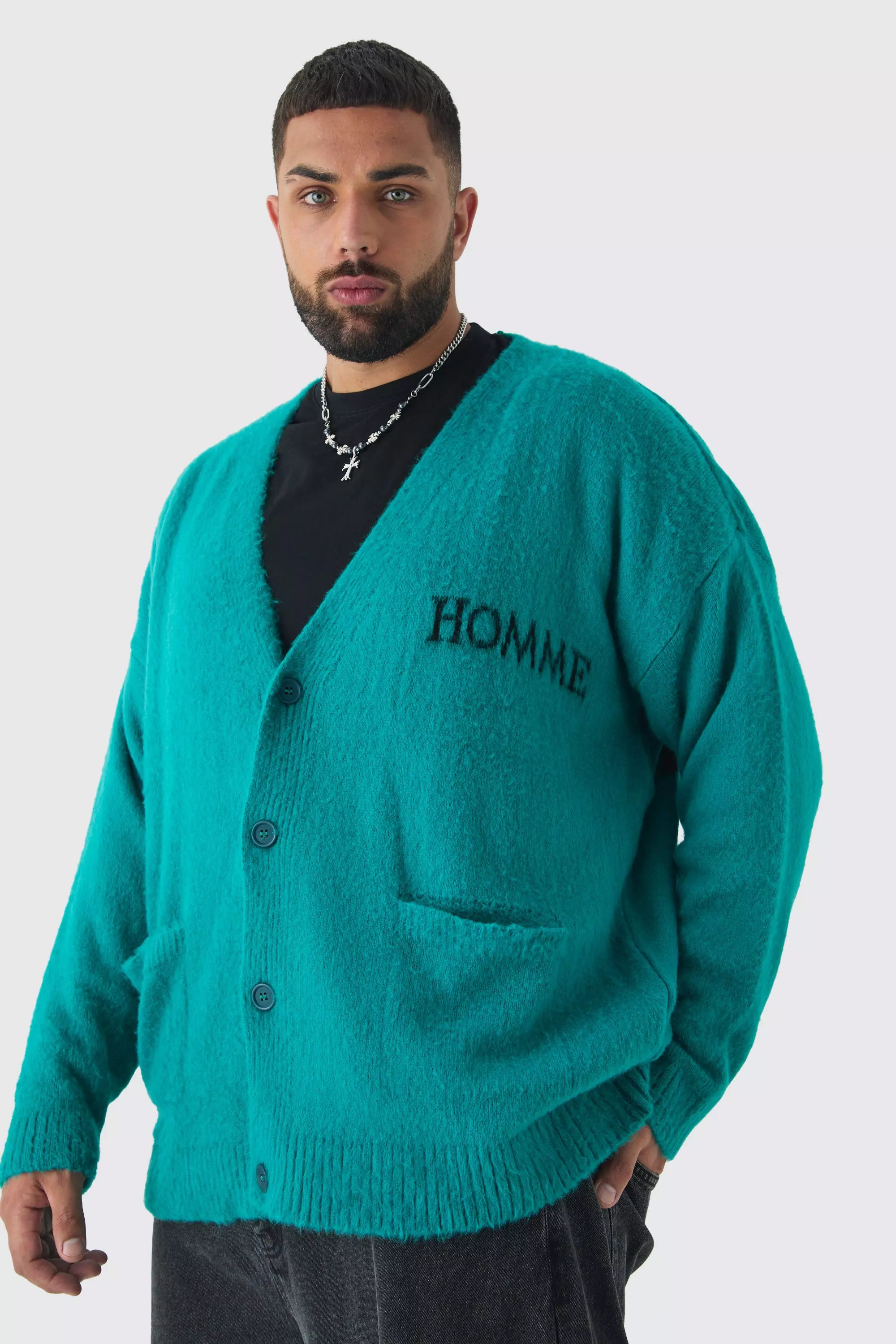 Plus Homme Fluffy Knit Cardigan Forest