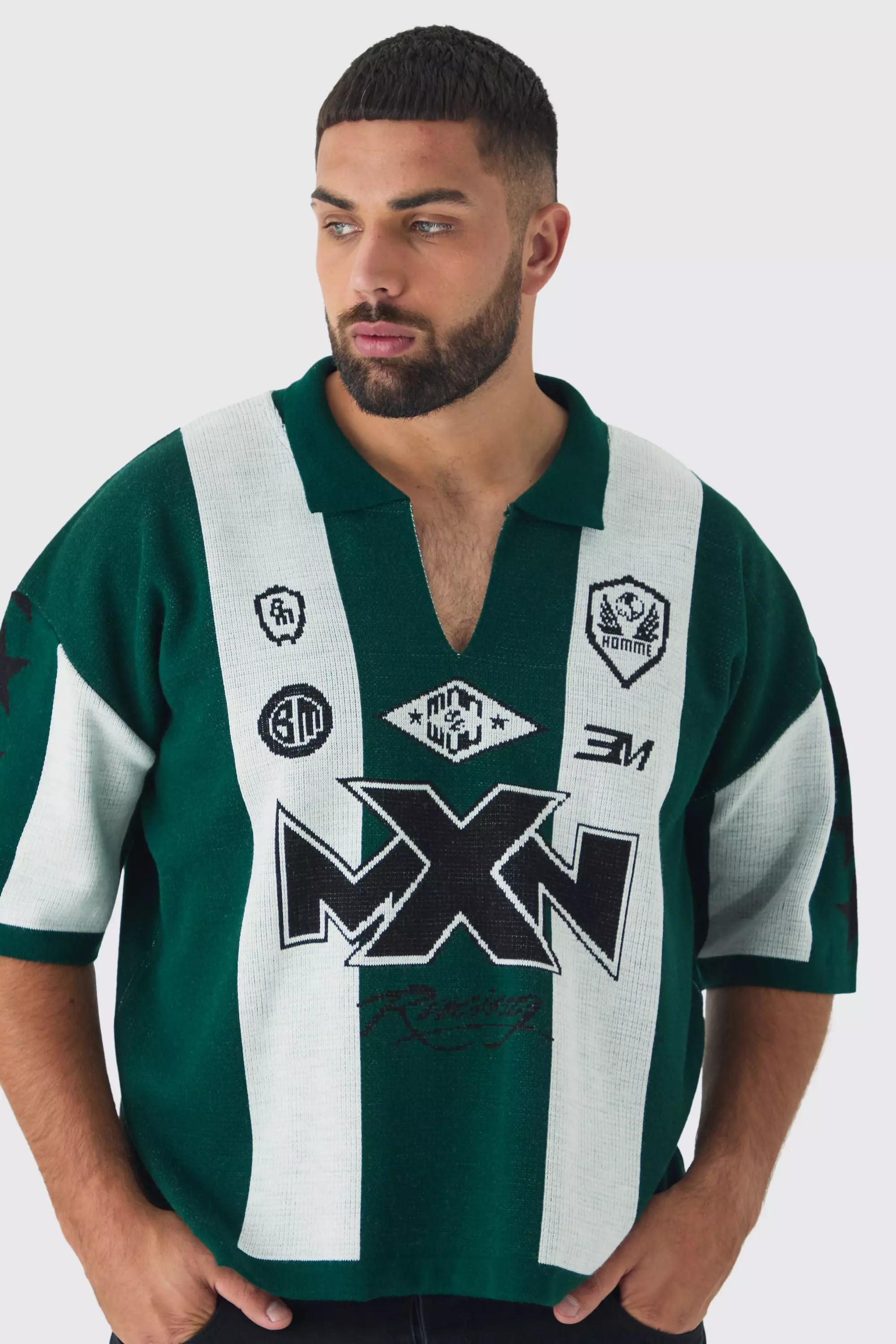 Grande taille - Polo oversize en maille, Dark green autre image