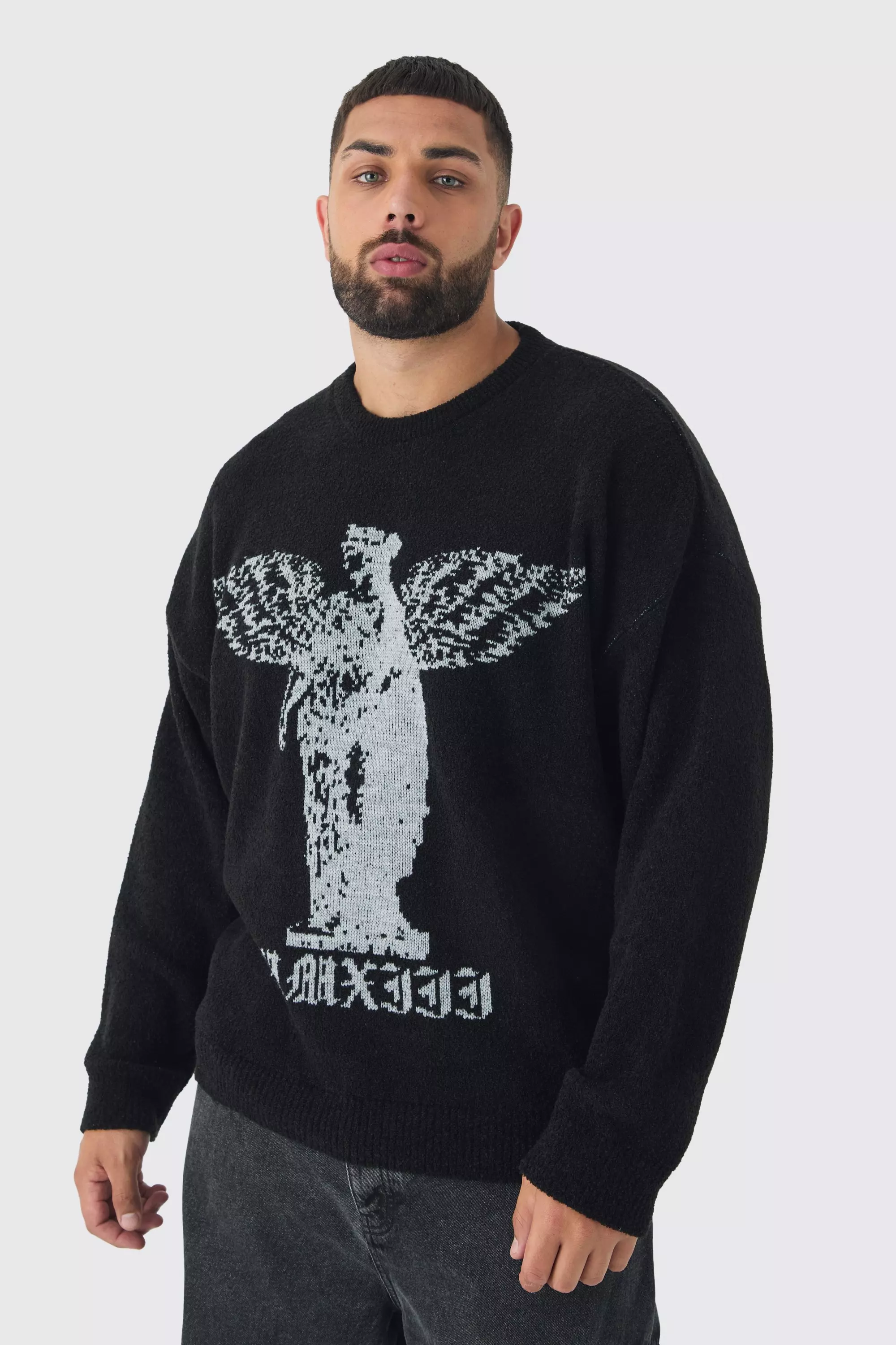 Black Plus Boucle Knit Renaissance Crew Neck Sweater alternative image