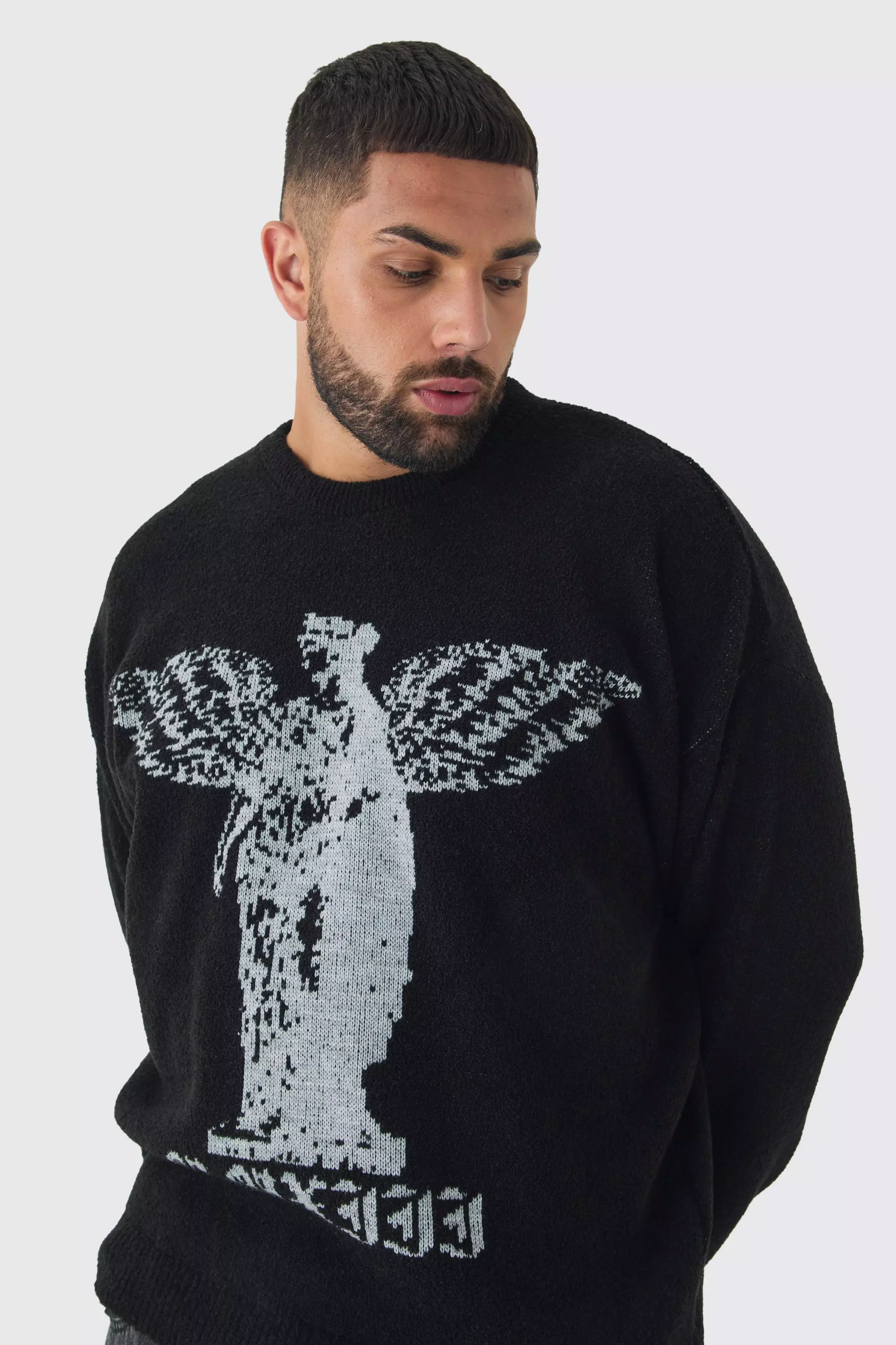 Black Plus Boucle Knit Renaissance Crew Neck Sweater alternative image