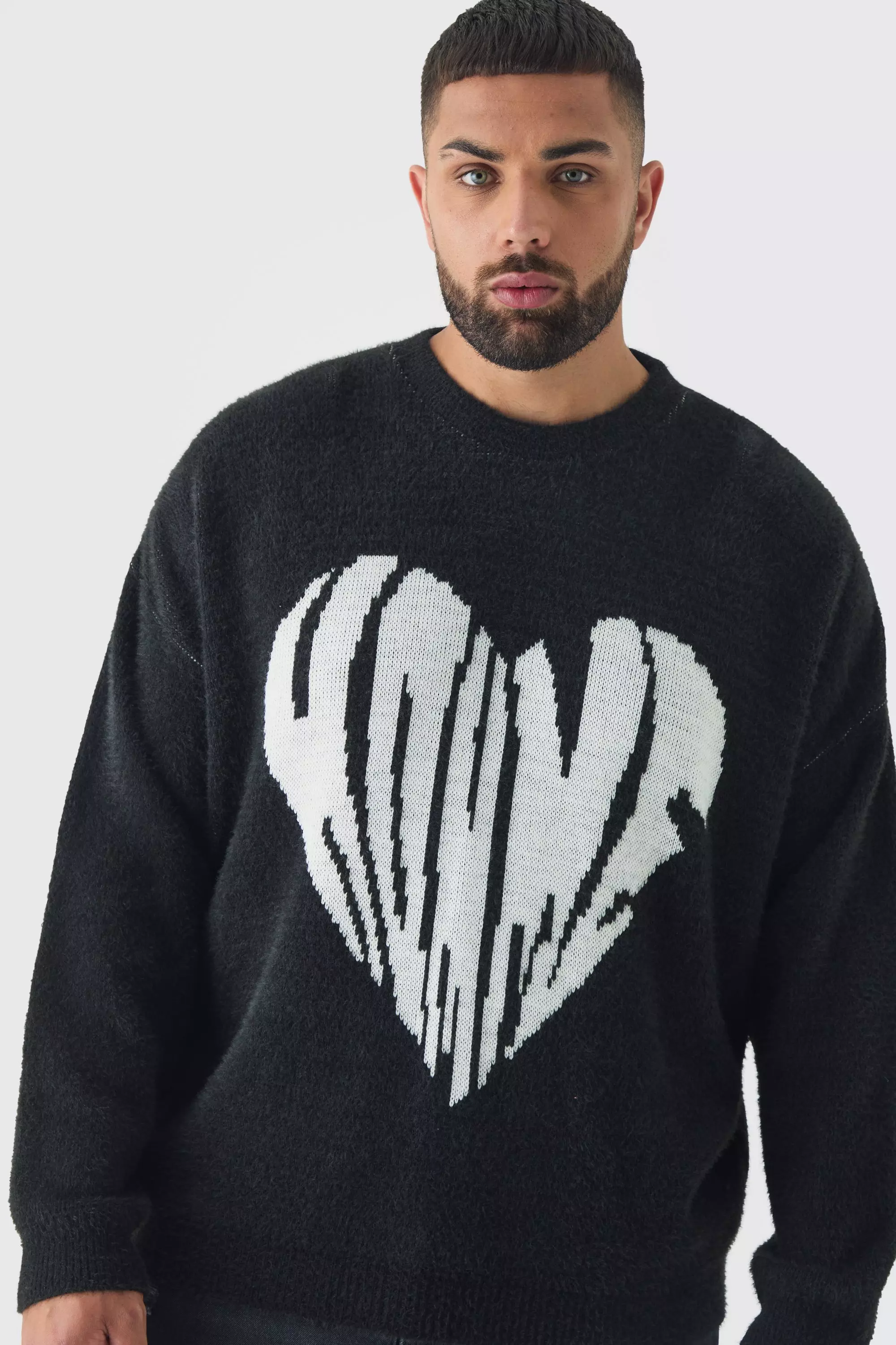 Plus Homme Oversized Fluffy Knitted Jumper Black