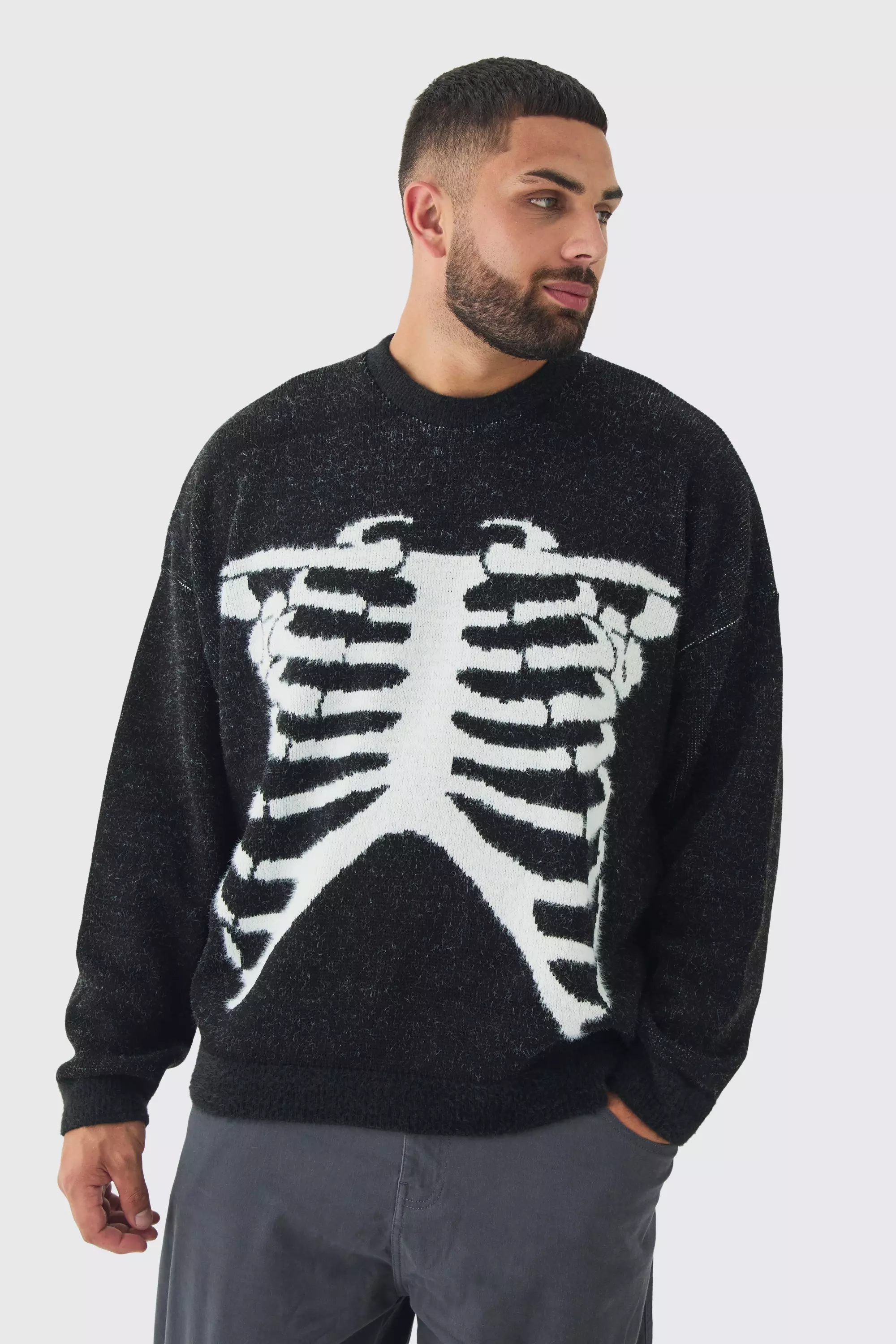 Black Plus Rib Cage Oversized Knitted Sweater