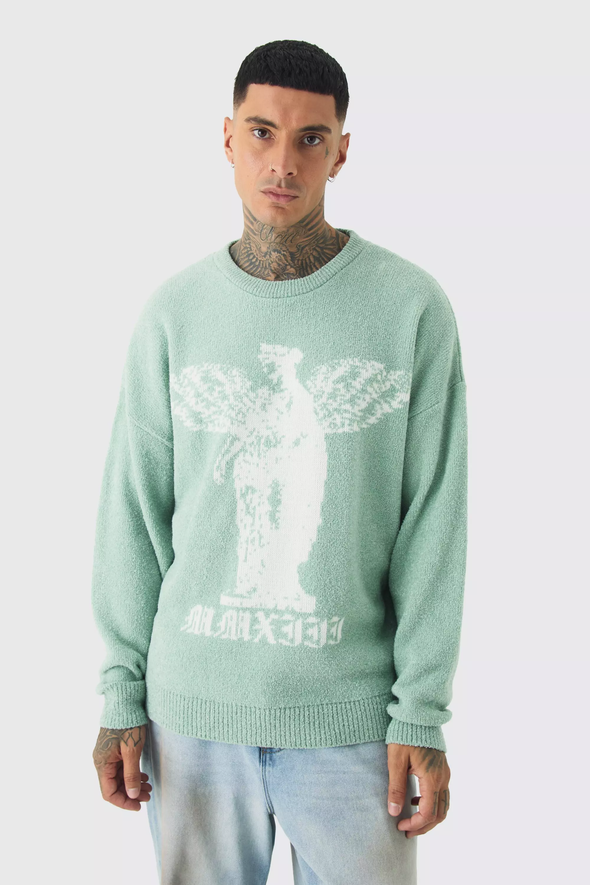 Tall Boucle Knit Renaissance Crew Neck Sweater Sage