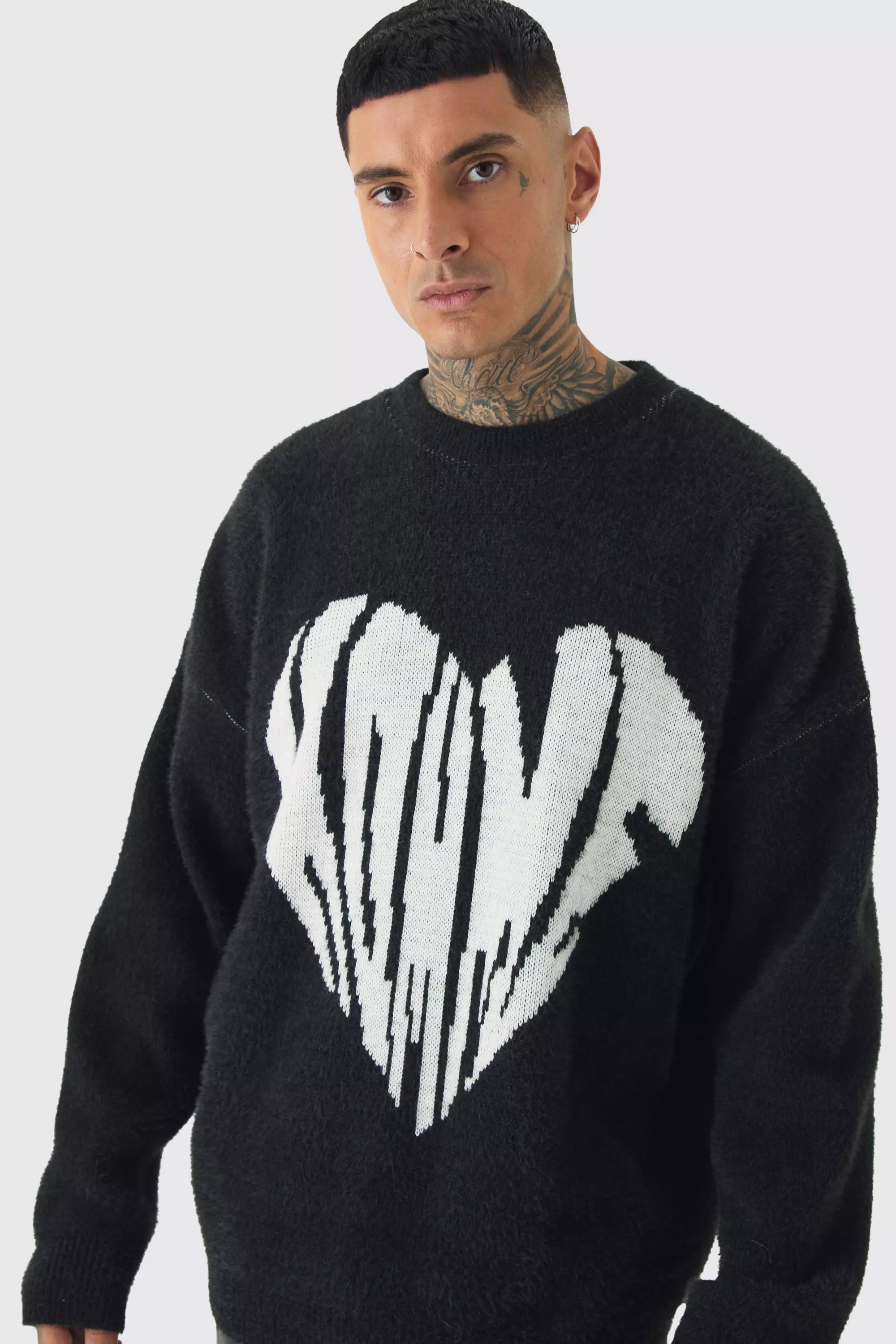 Tall Homme Oversized Fluffy Knitted Jumper Black