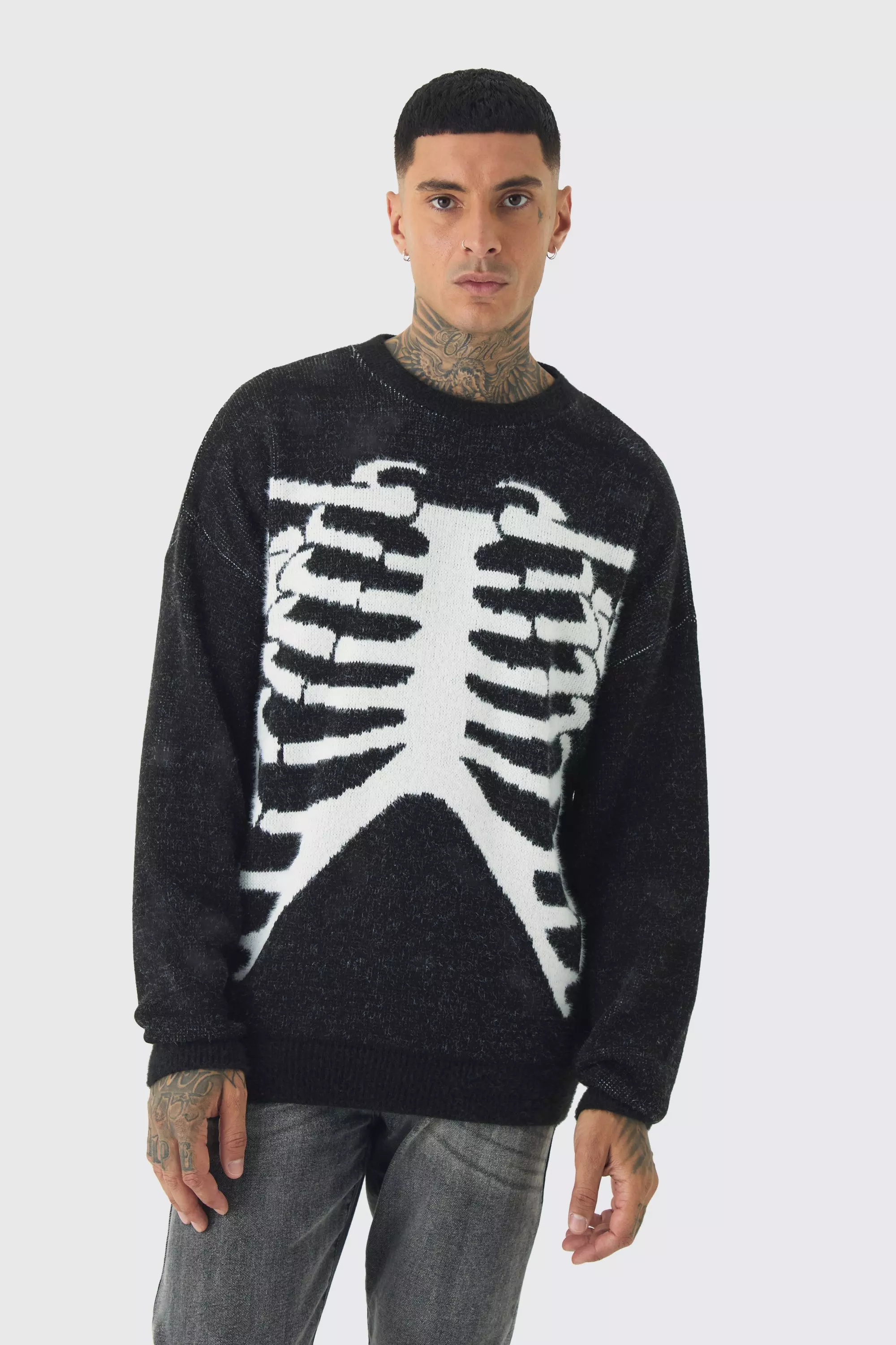 Tall Rib Cage Oversized Knitted Sweater Black