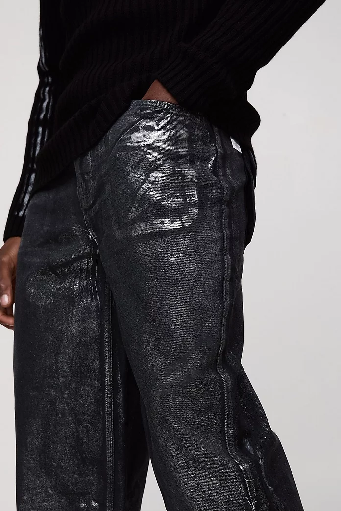 Relaxed Silver Metallic Cracked Jeans | boohooMAN USA Relaxed Silver Metallic Cracked Jeans | boohooMAN USA