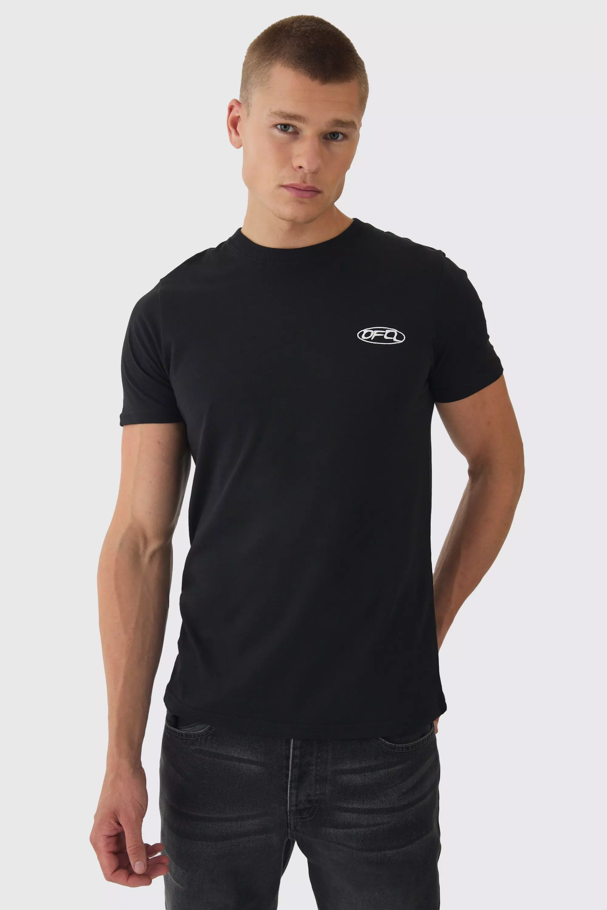 Slim Official Chest Embroidery T-Shirt Black